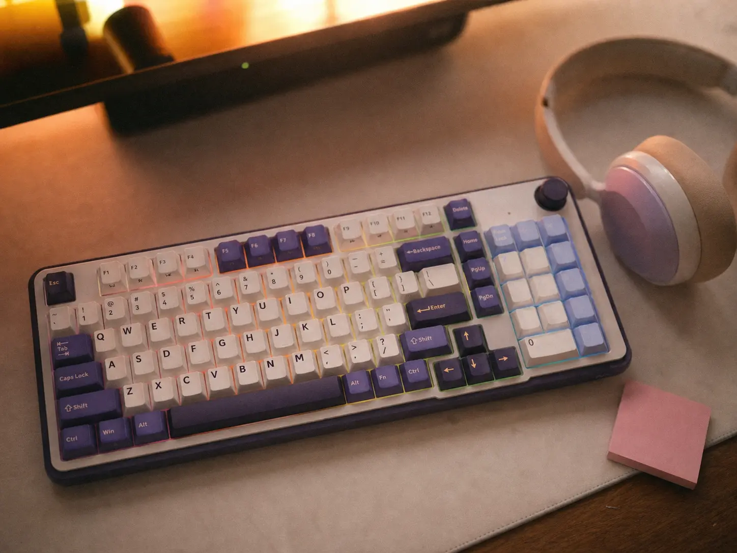 Pastel pink and lilac wireless mechanical keyboard