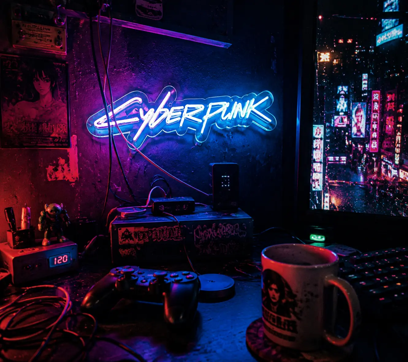 Cyberpunk Cityscape Neon Sign for Gaming Desk Setup