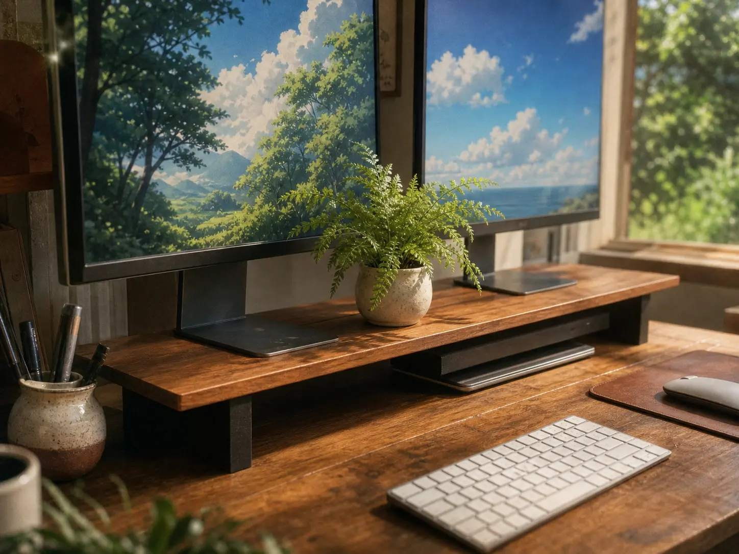 Solid Wood Monitor Stand Ghibli Aesthetic