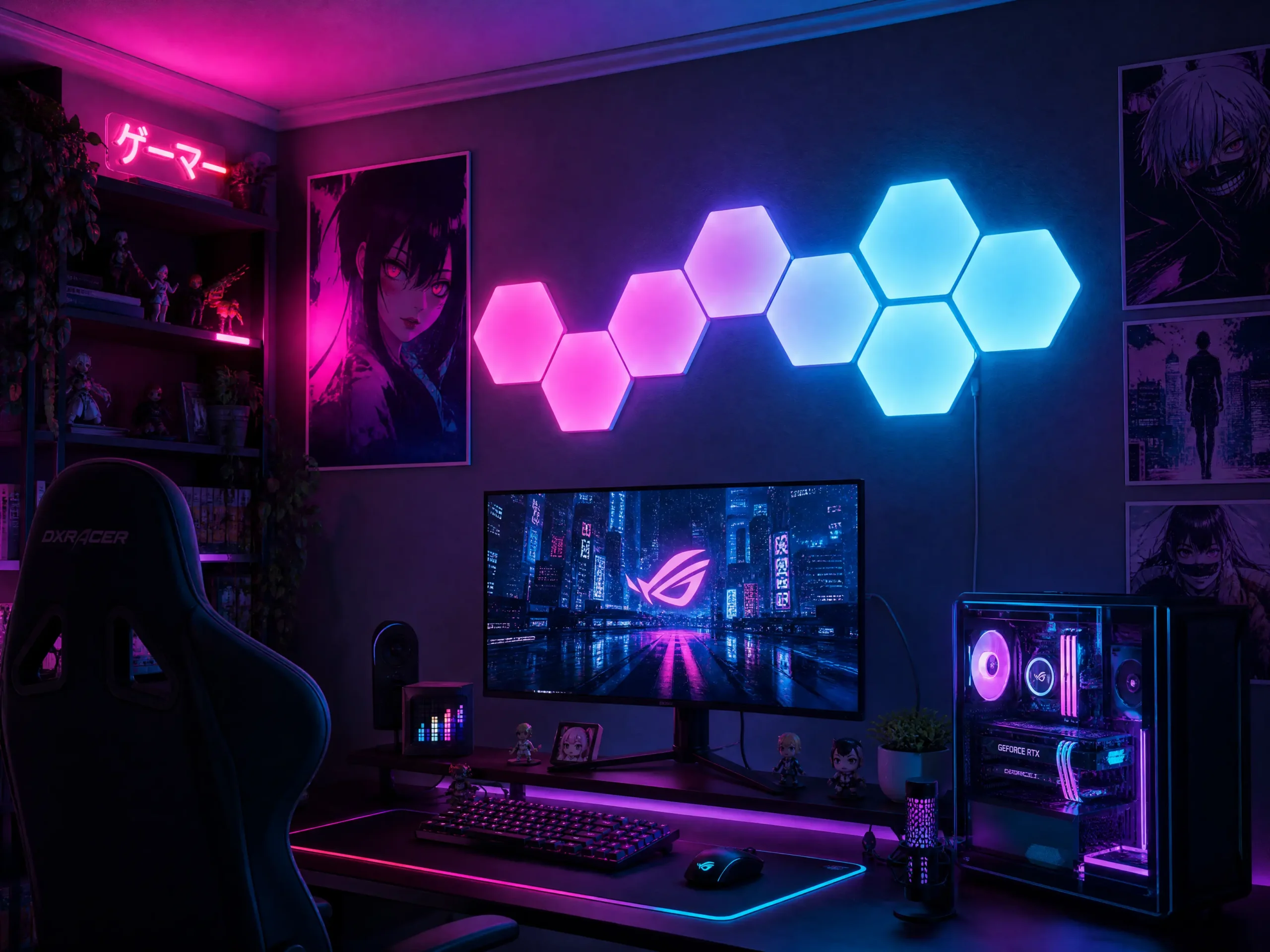 Smart RGB hexagon wall lights for immersive anime room