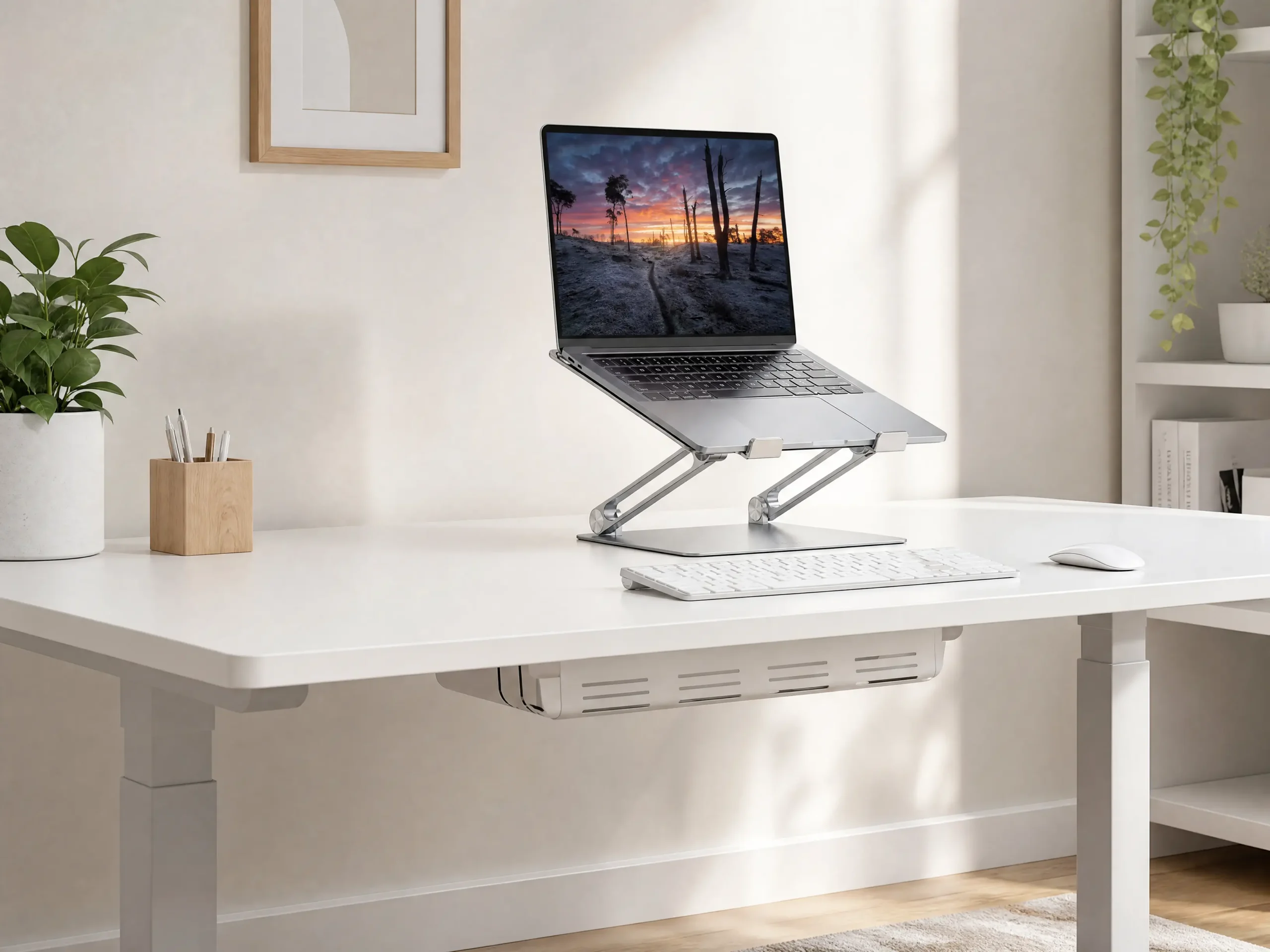 Premium silver aluminum laptop stand for minimalist setup