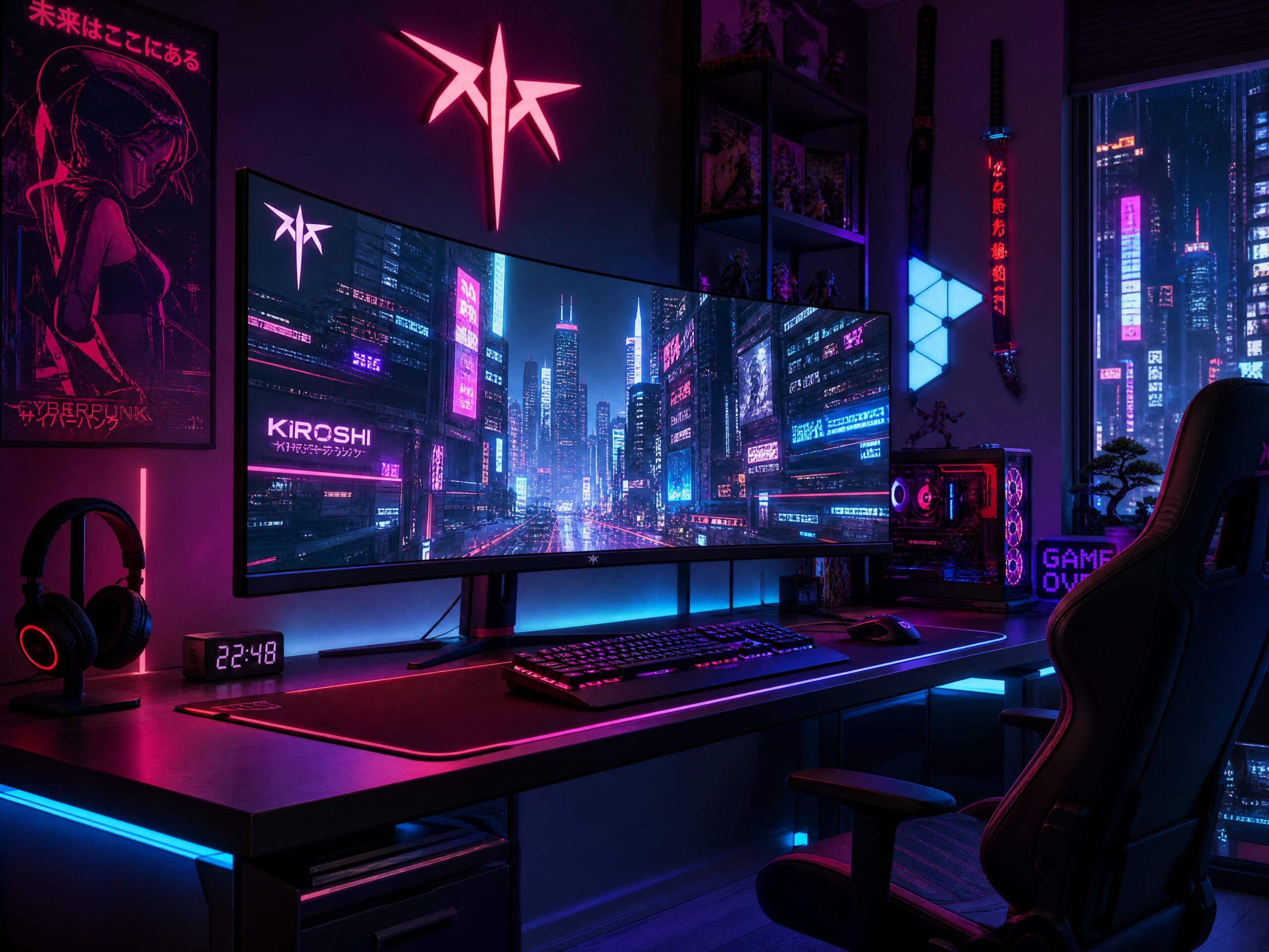 Ultrawide Curved Gaming Monitor Sci-Fi Desk Setup