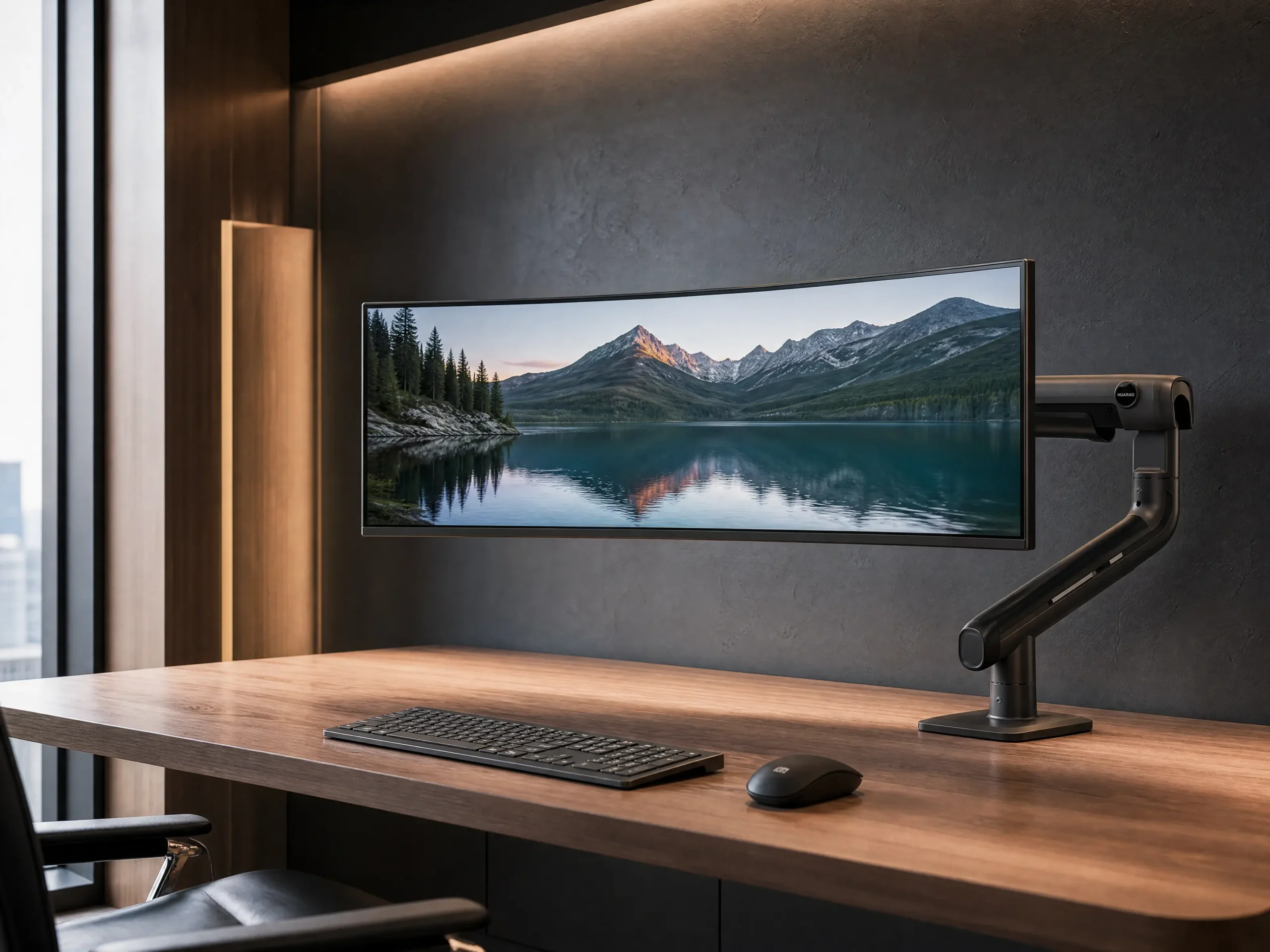 Heavy-duty ultrawide monitor arm for minimalist desk setup