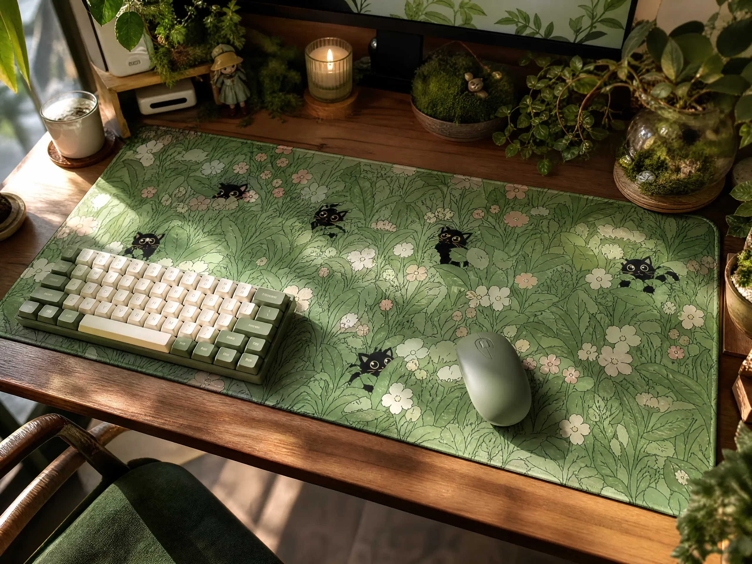 Whimsical Forest Desk Mat Ghibli Style