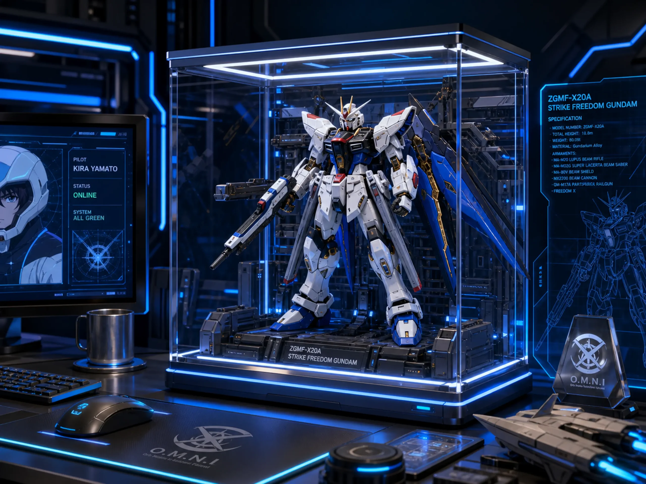 Acrylic Figure Display Case with LED for Mecha Anime Desk Setup