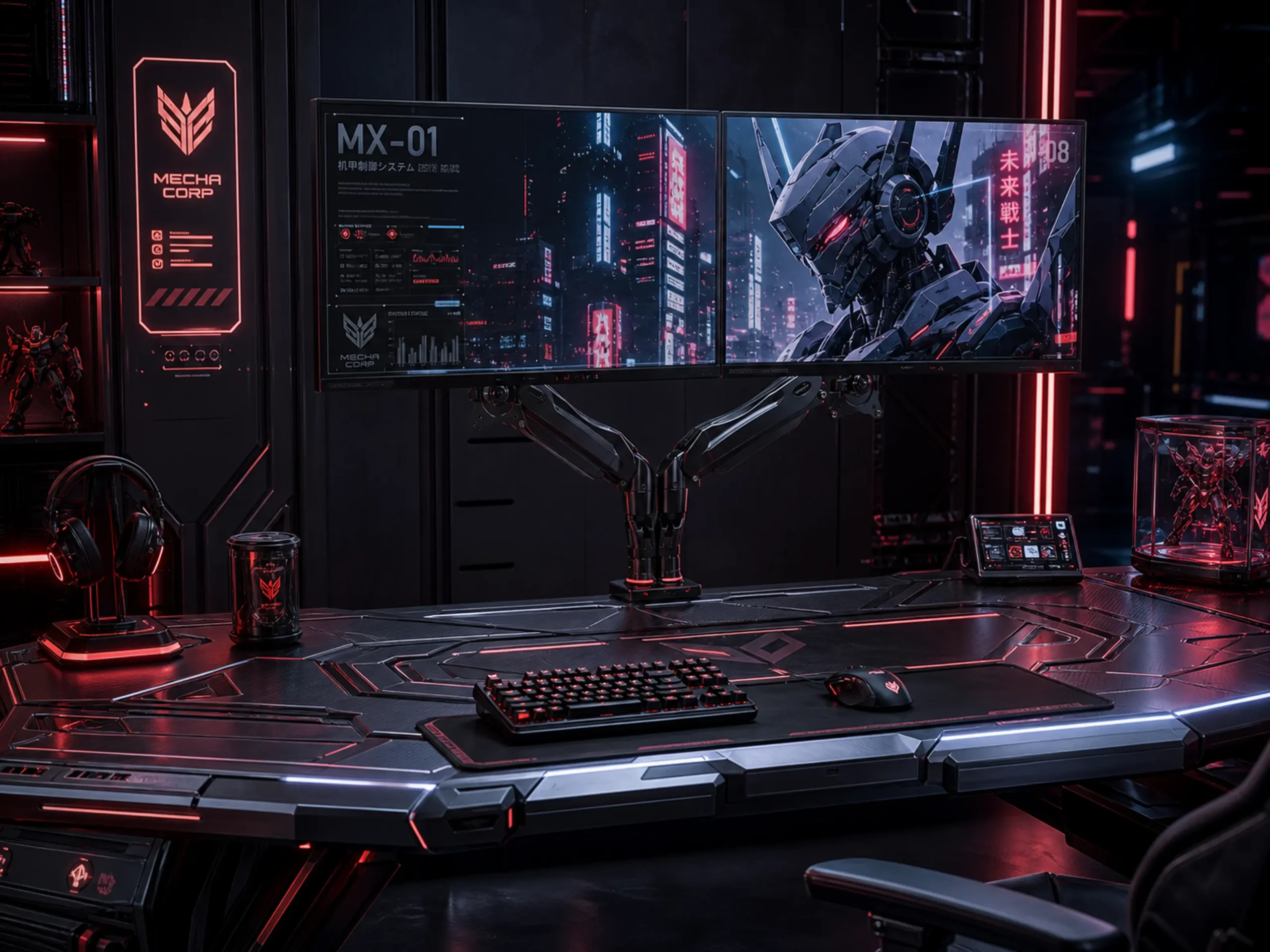 Dual Monitor Mount Desk Arm for Sci-Fi Anime Room