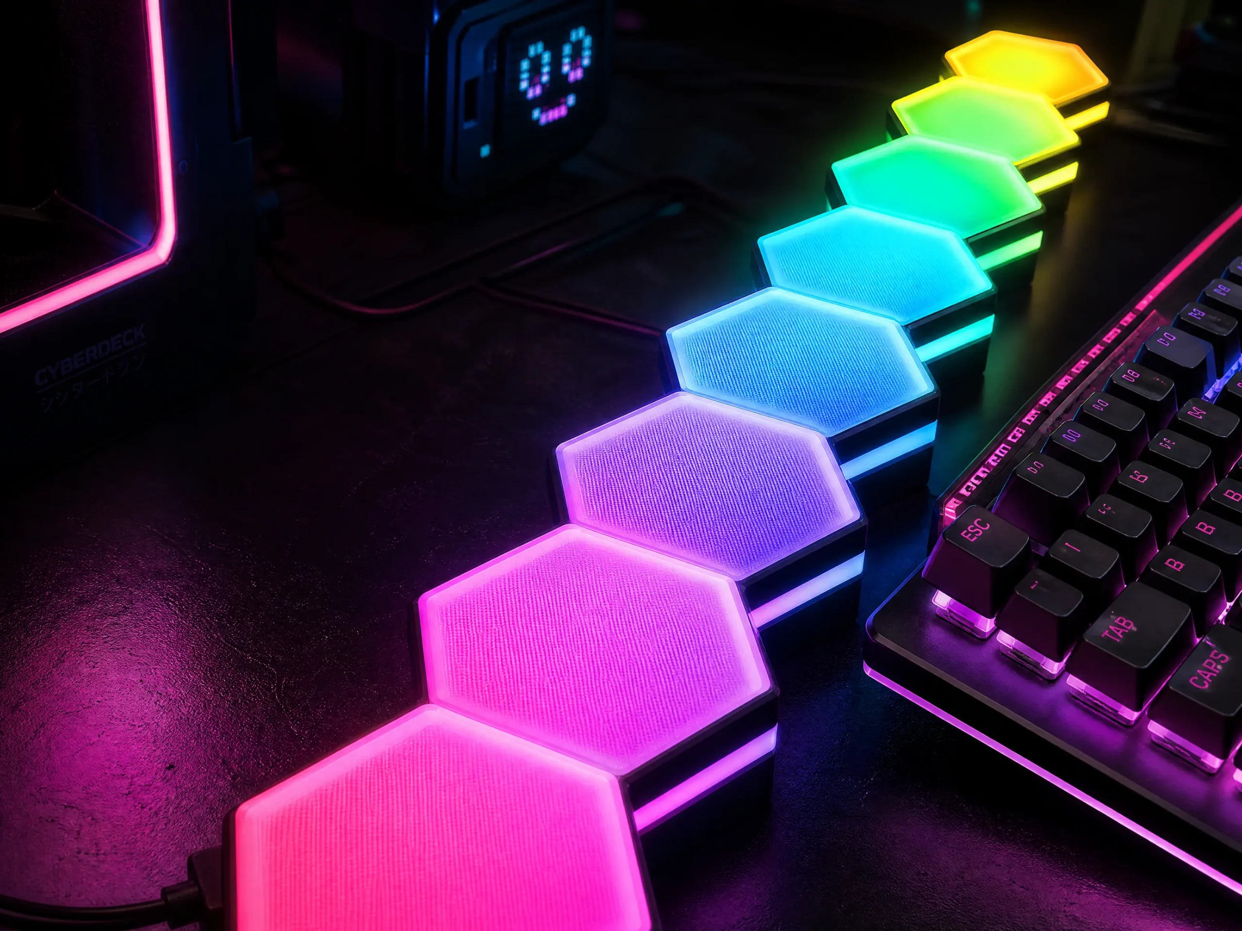 RGB Sound Reactive Light Bar on Dark Cyberpunk Desk