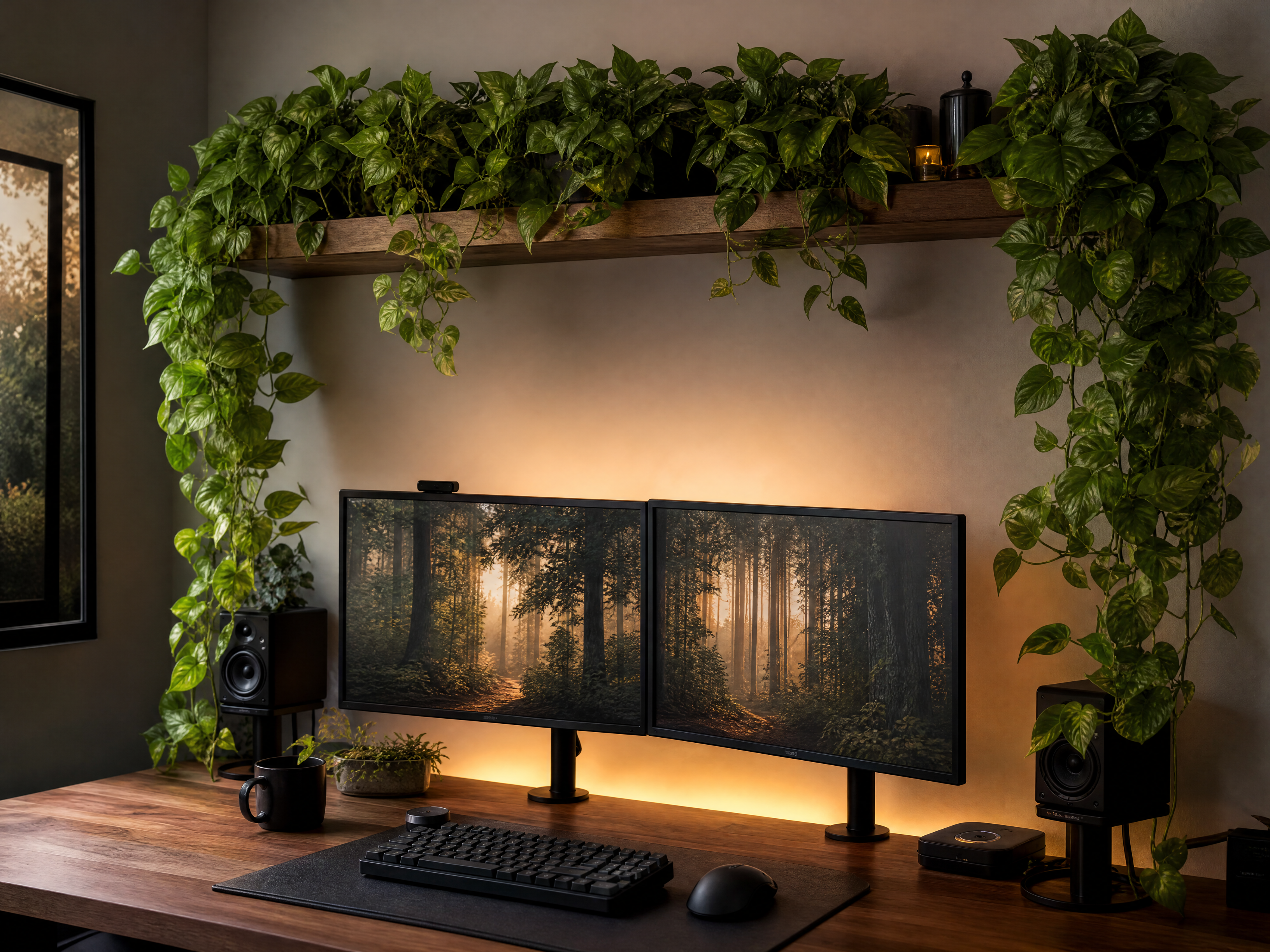 Green botanical leaf pattern desk mat