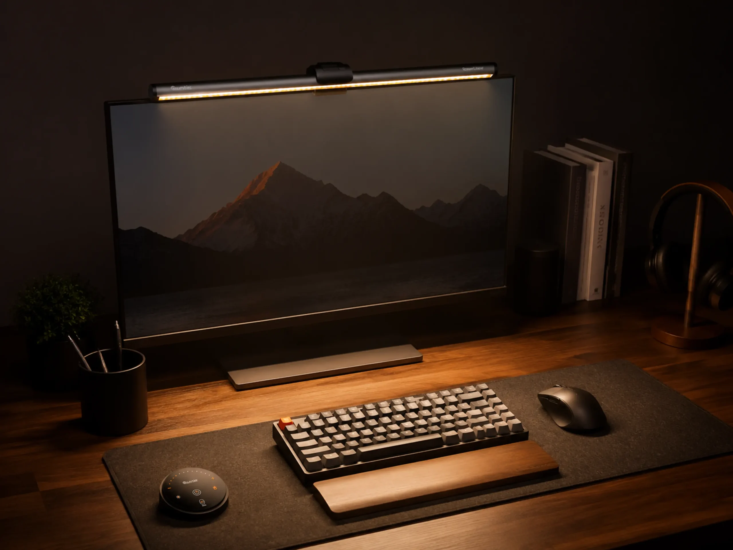 Anti Glare Monitor Light Bar Pro on Walnut Desk