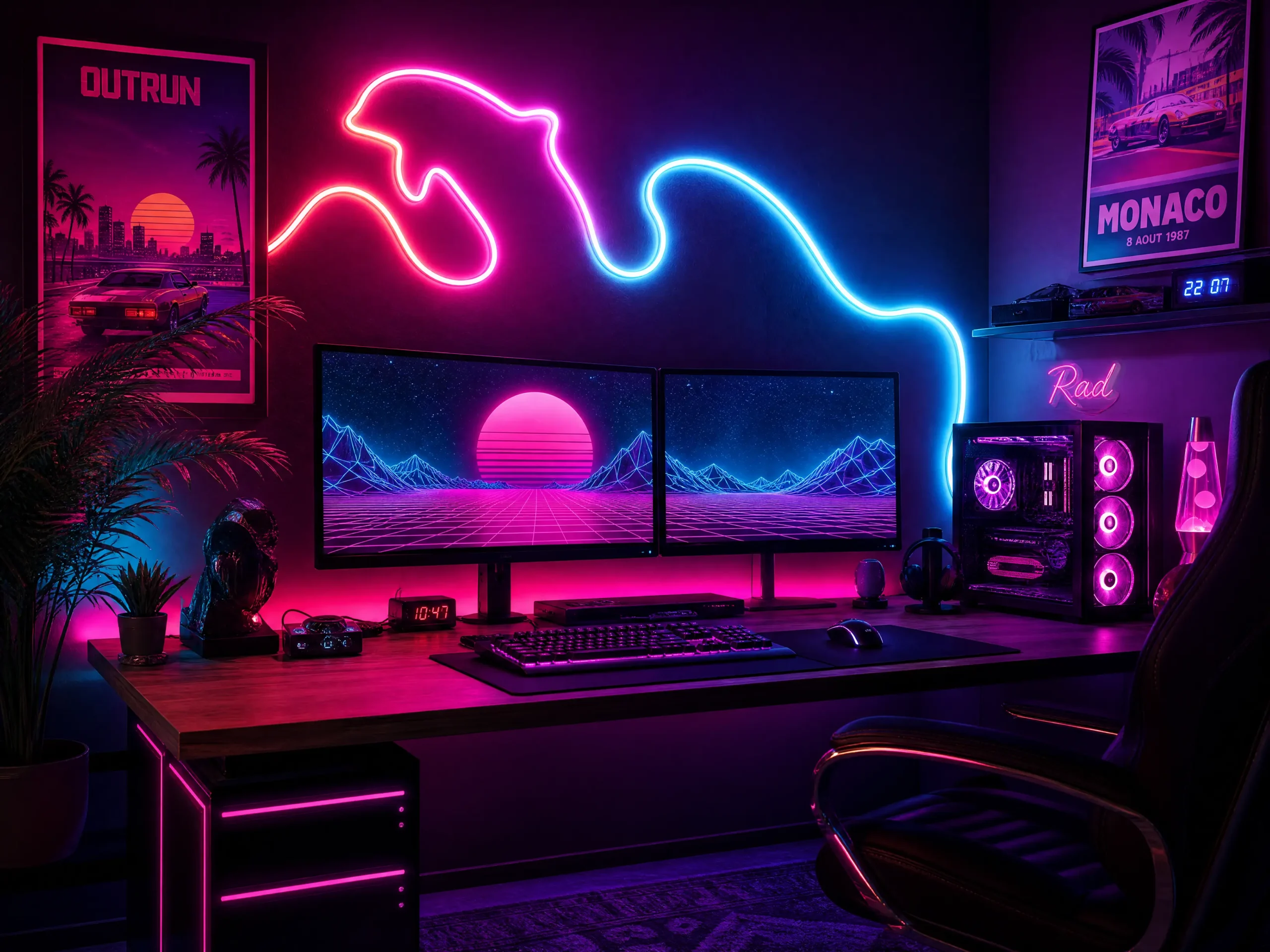Neon Synthwave Rope Light Gaming Room Setup