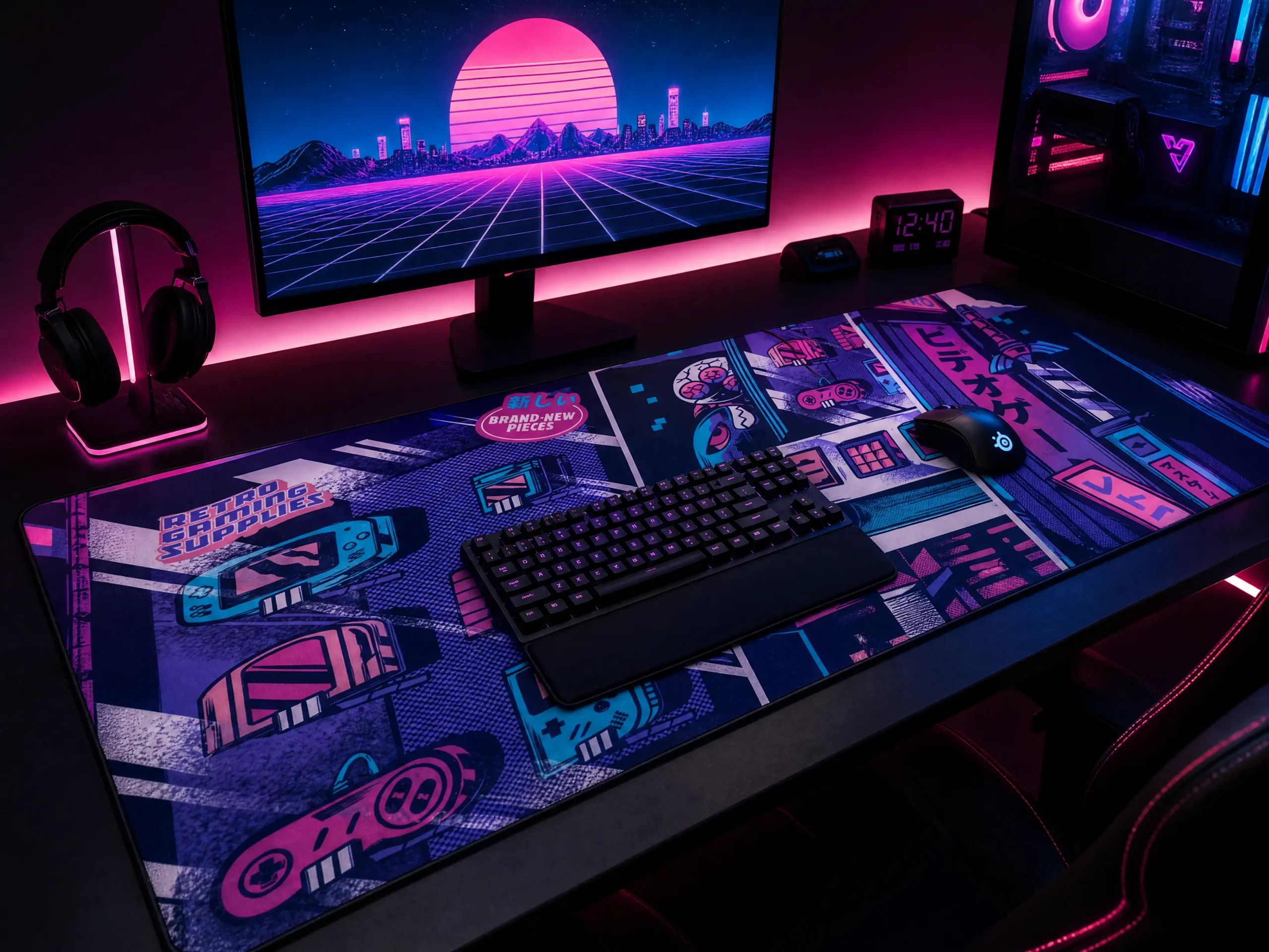 Retrowave XXL Desk Mat Outrun Aesthetic