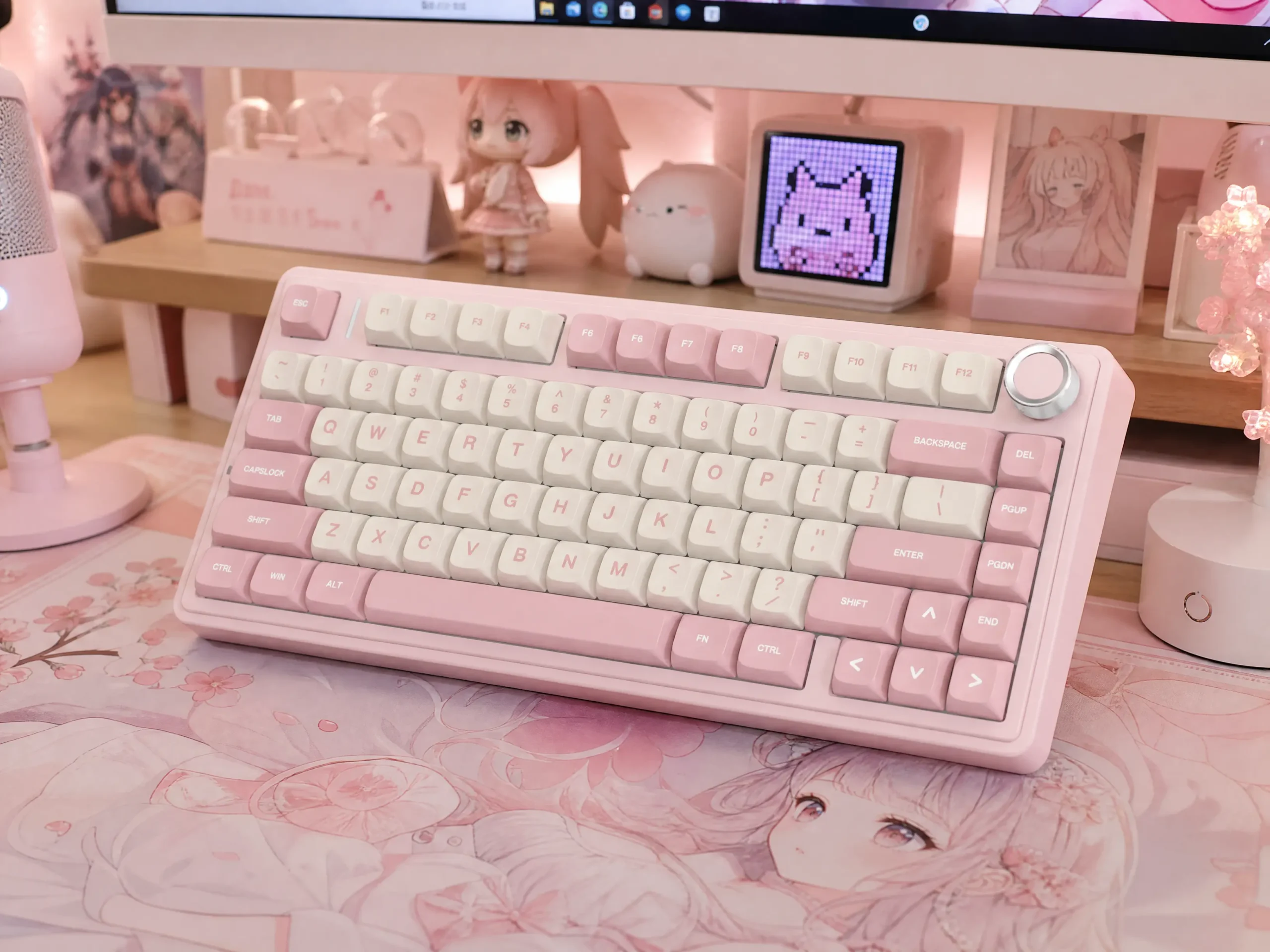 Pastel Pink Mechanical Keyboard Cozy Gamer Girl