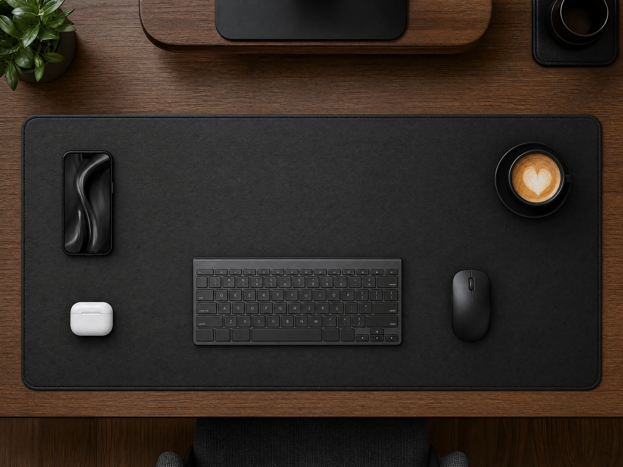 Matte black anti-glare desk mat for executive workspace