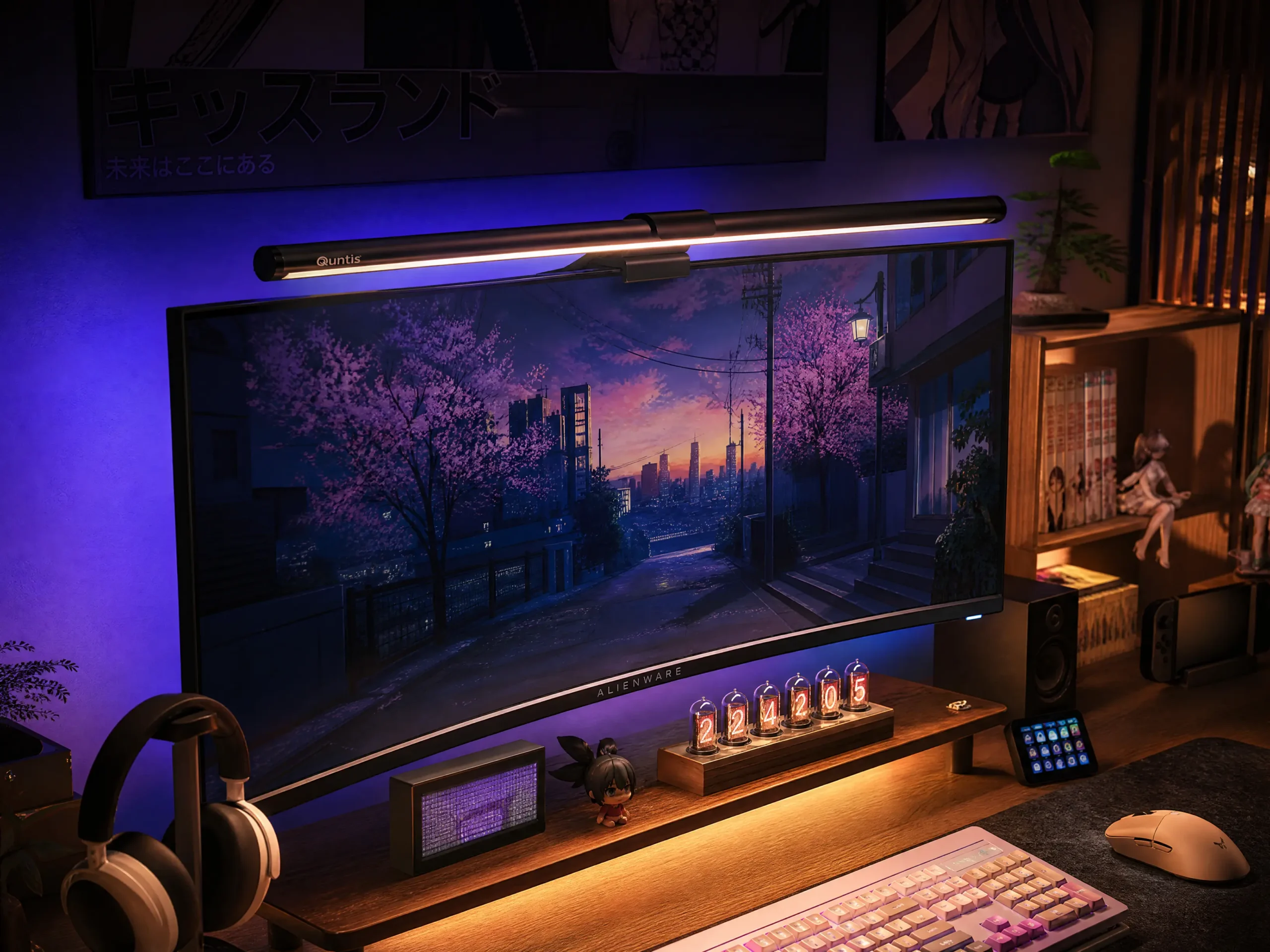 RGB monitor light bar for cozy anime gaming setup
