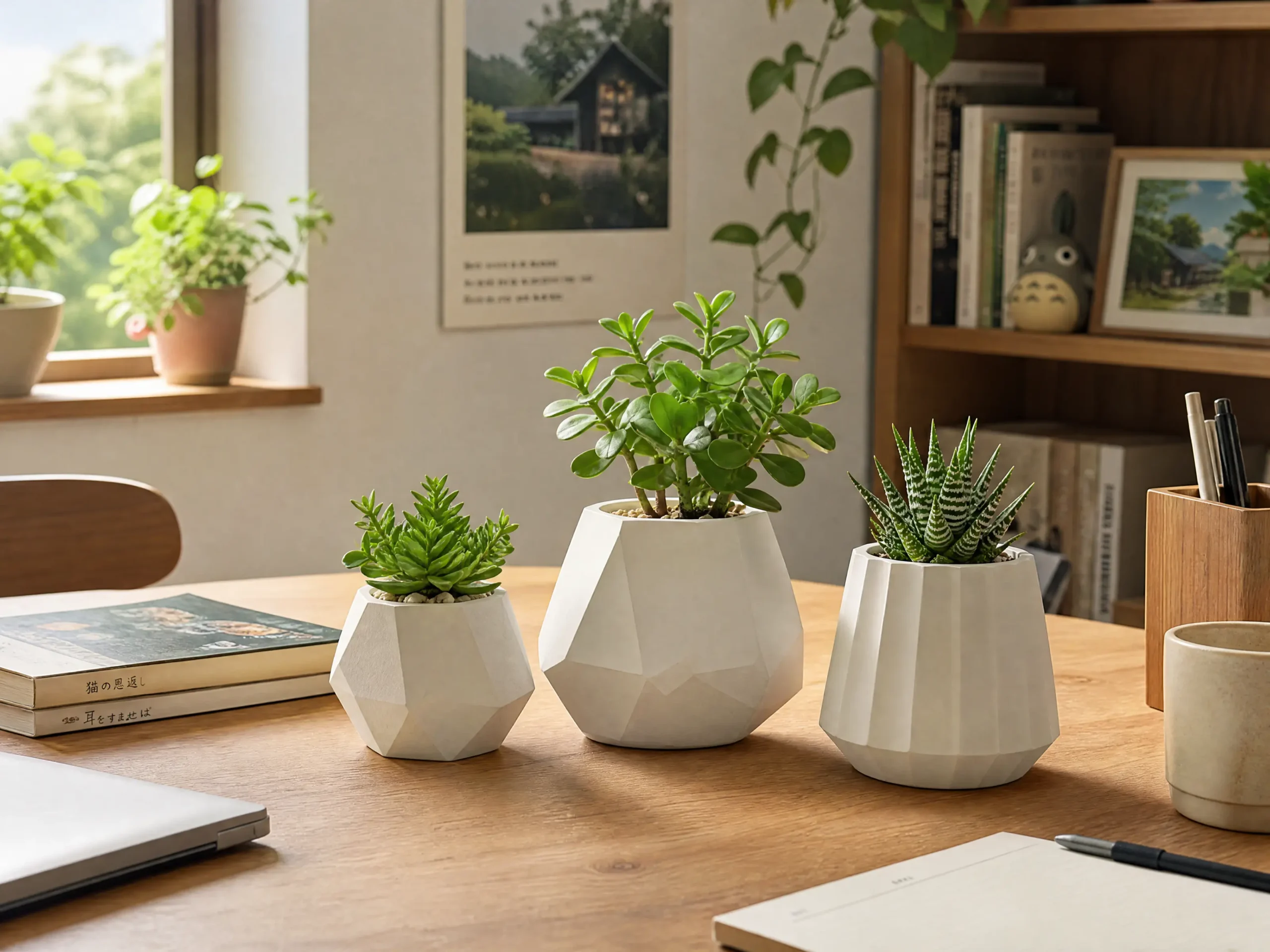 Minimalist desktop planter pots for cozy biophilic setup