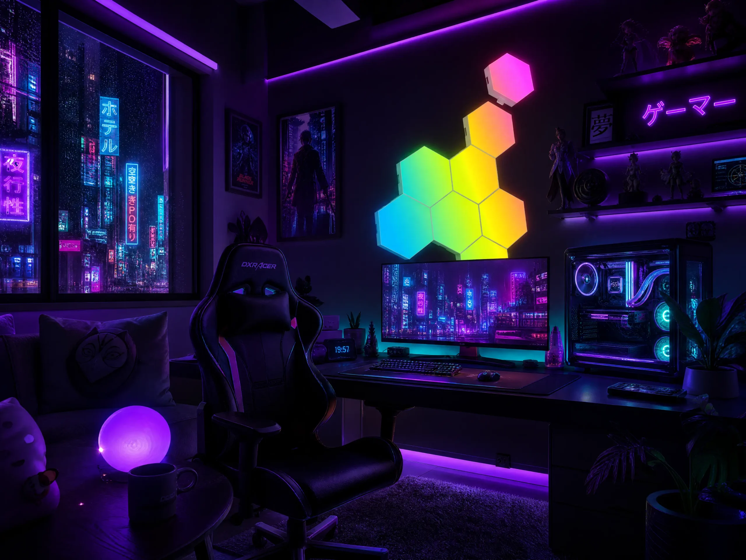 Cyberpunk Neon RGB Hexagon Wall Lights Setup