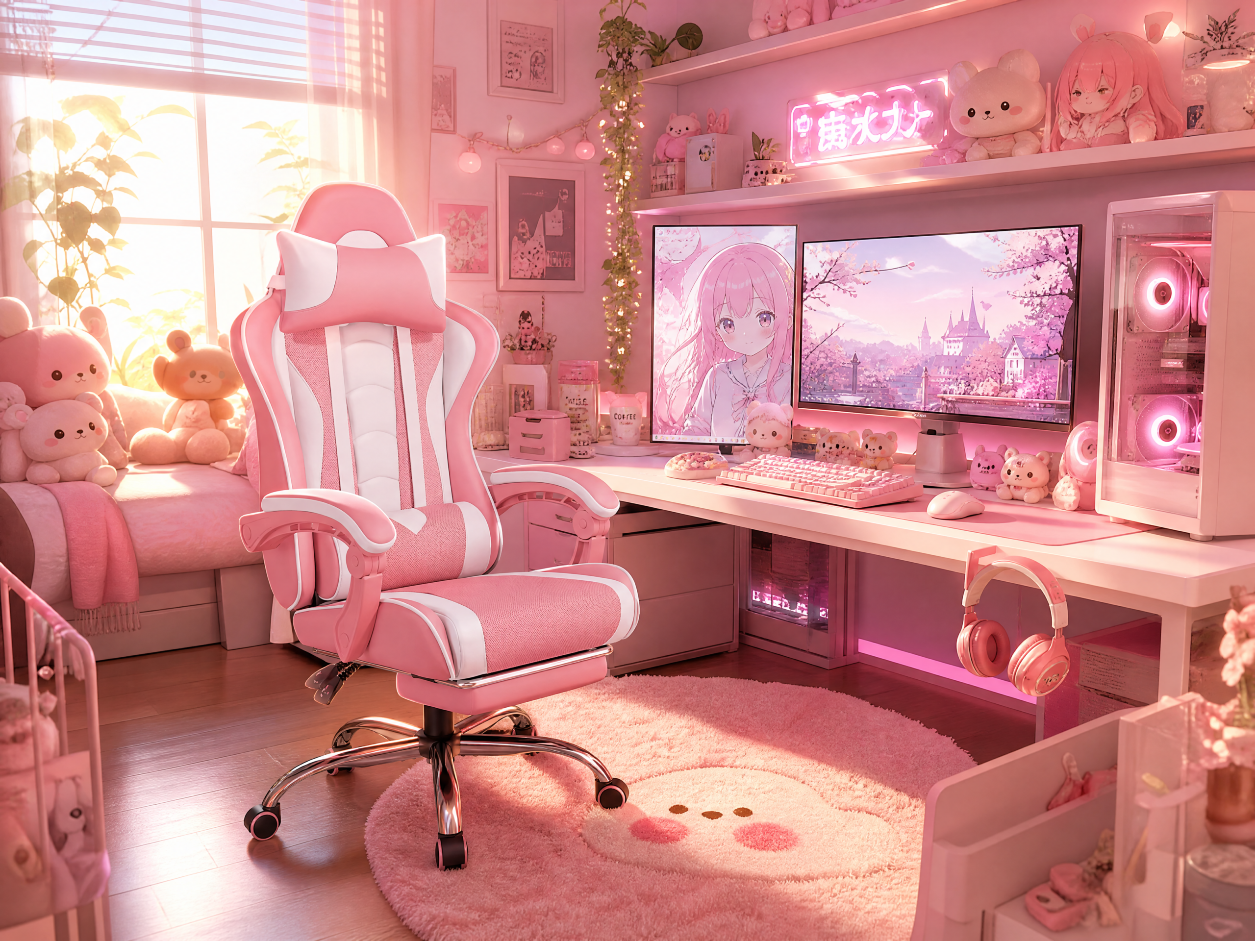 Pastel Pink Ergonomic Gaming Chair Cozy Setup