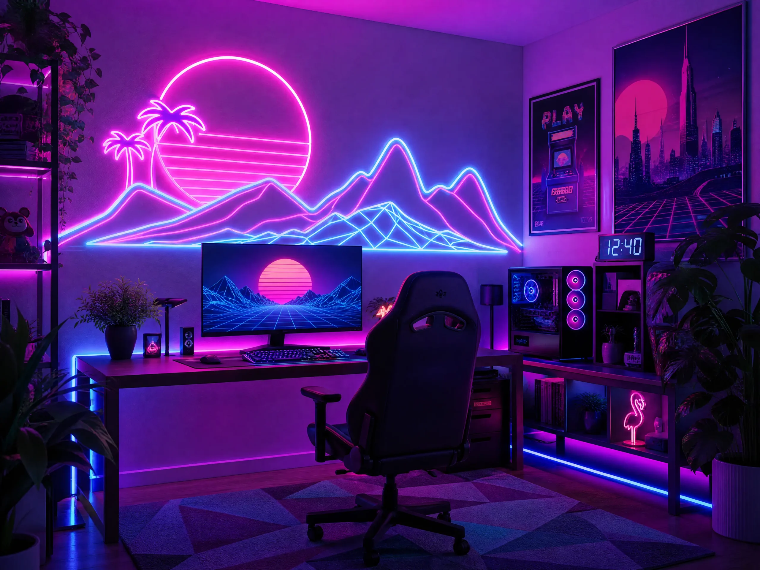 Customizable LED Neon Rope Lights for Retro Wave Wall