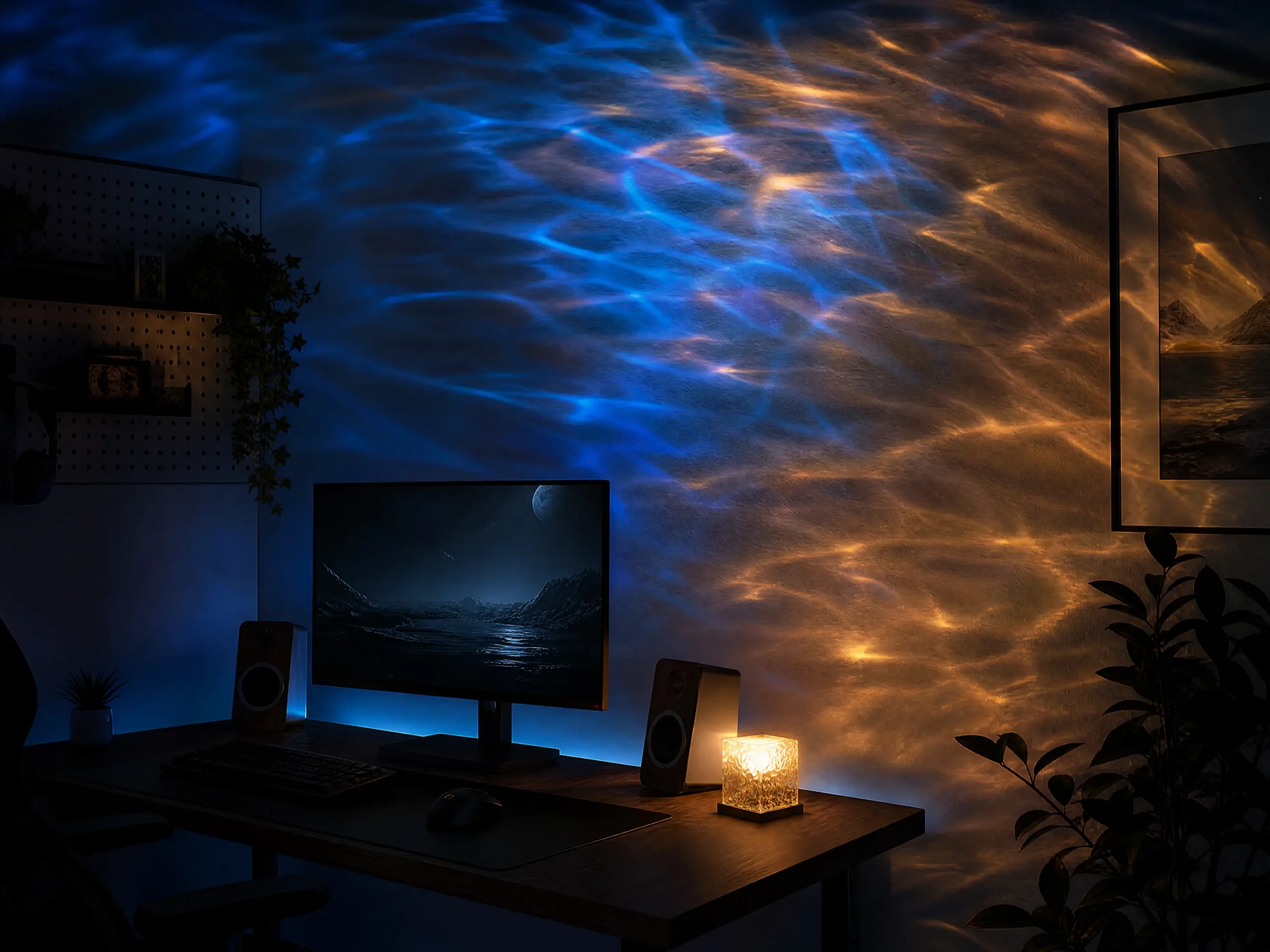 Water Ripple Projector Light Casting Waves on Gaming Room Wall