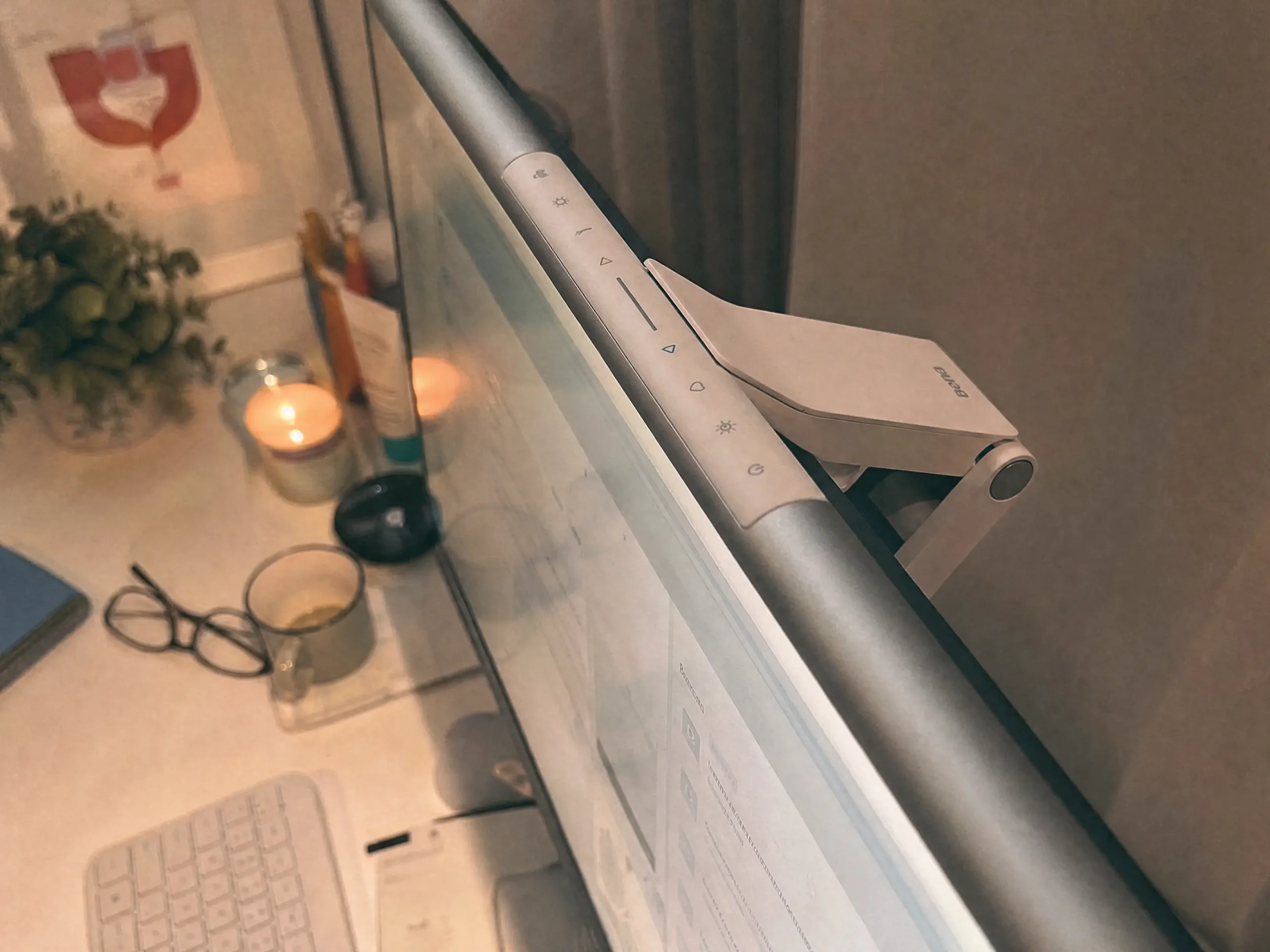 Sleek Silver Monitor Light Bar Illuminating Desk