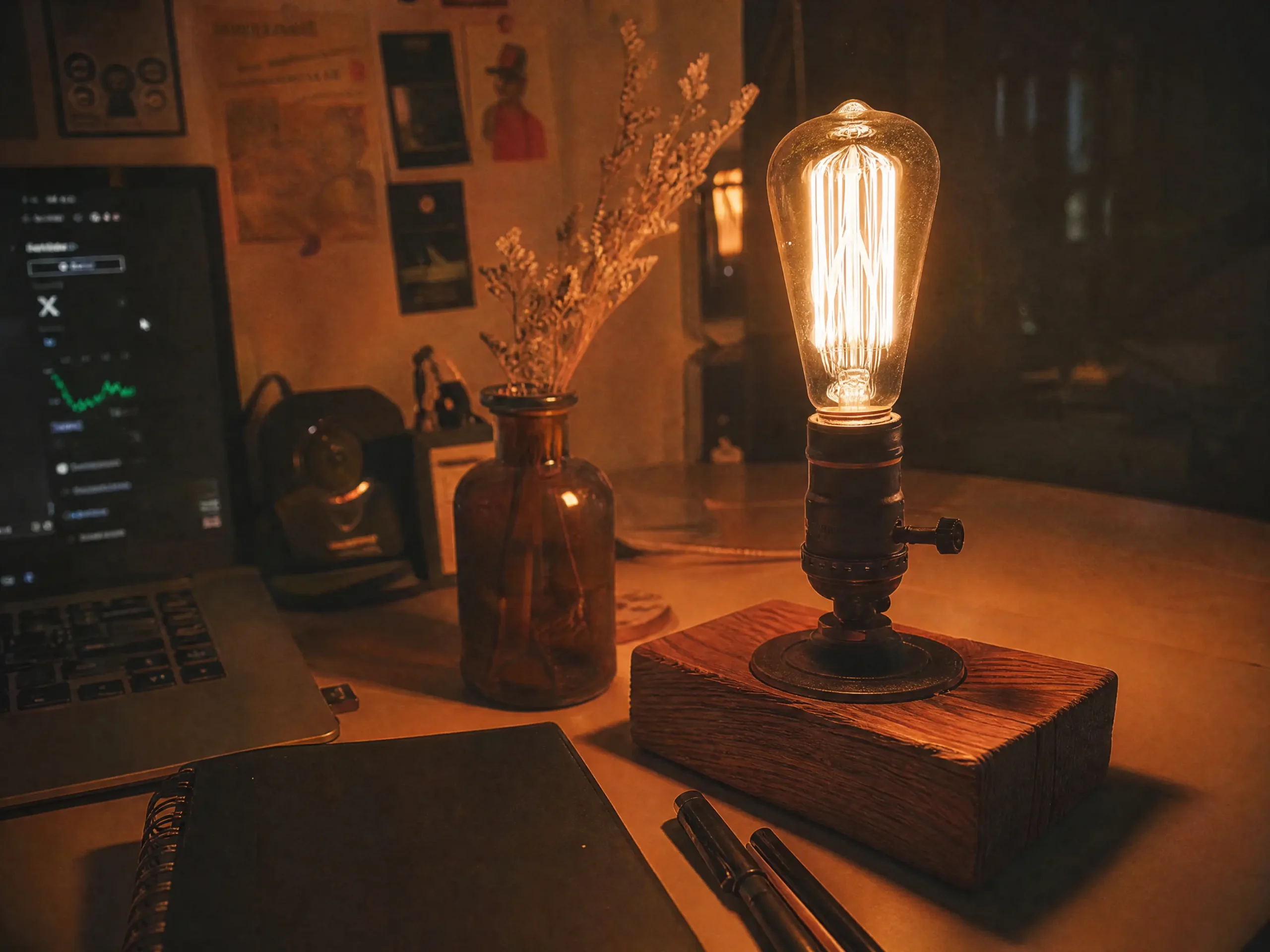 Vintage Industrial Edison Bulb Wooden Desk Lamp