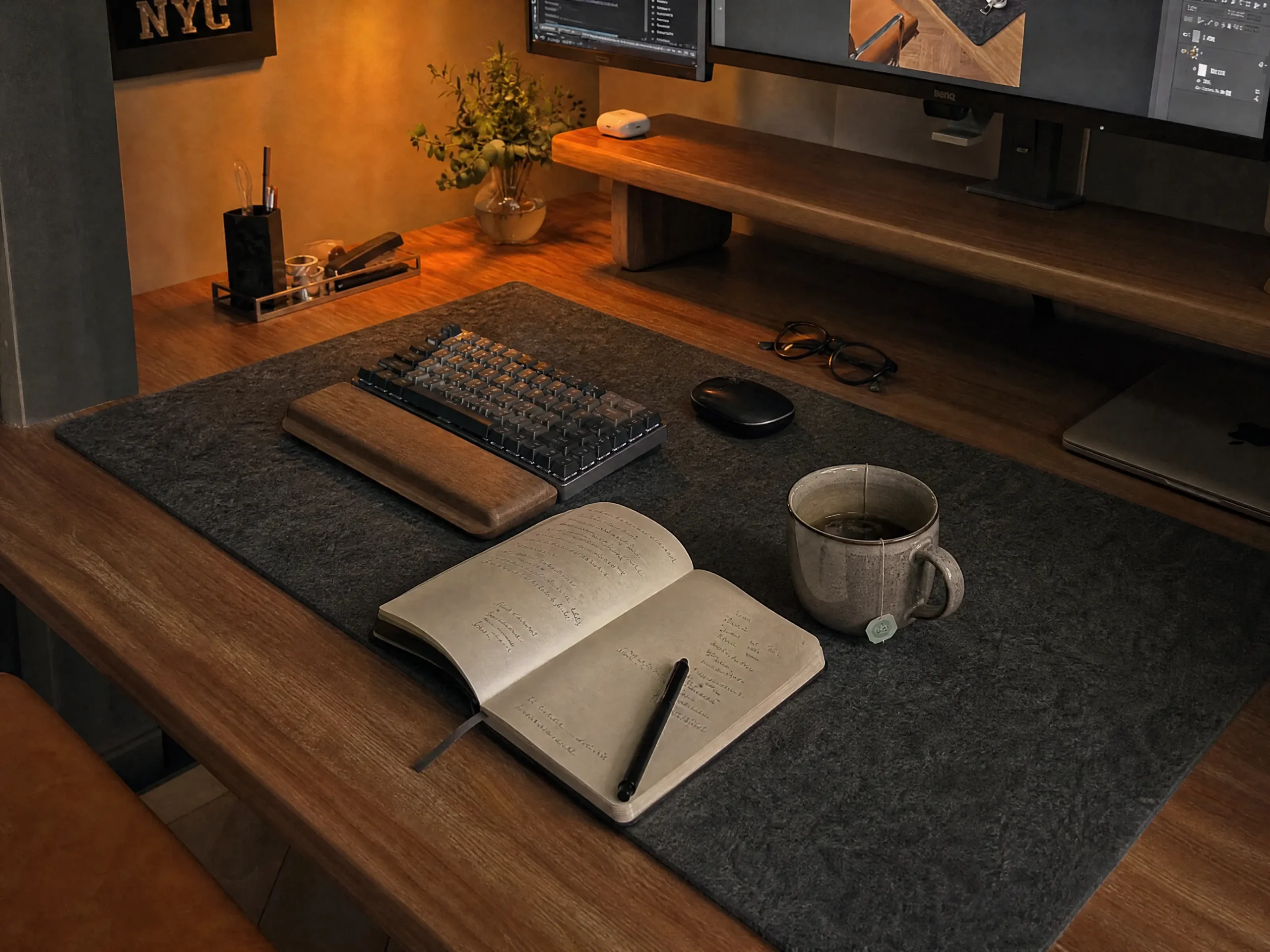 Cozy Dark Grey Wool Felt Desk Mat for Lofi Setup