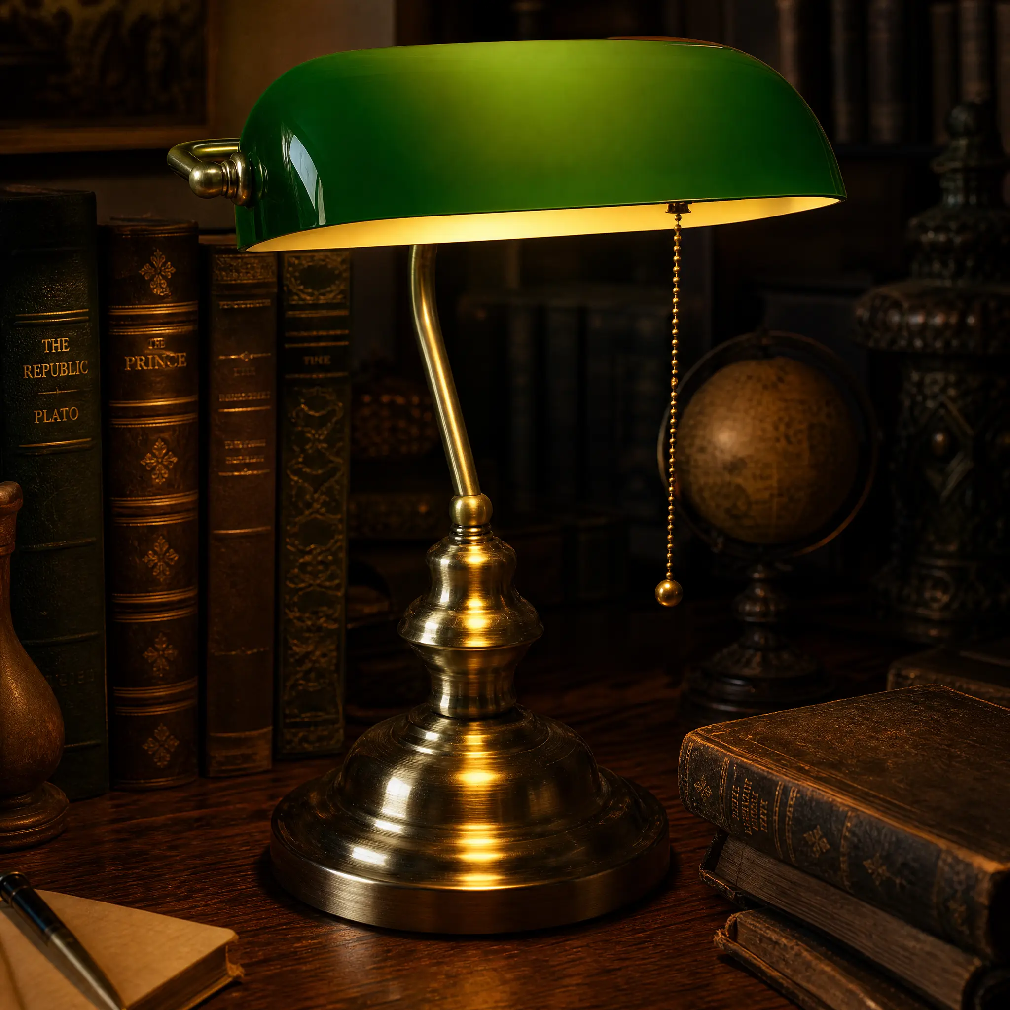 Vintage Brass Banker Lamp Dark Academia Desk Setup