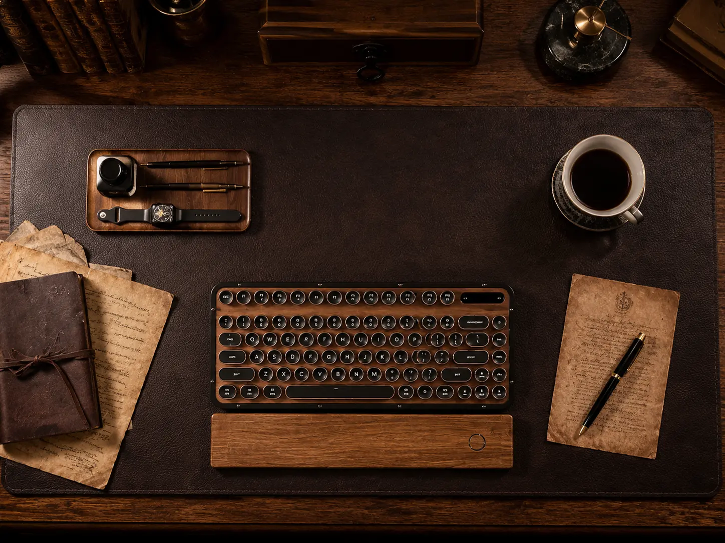 Dark Brown Leather Desk Mat Vintage Workspace