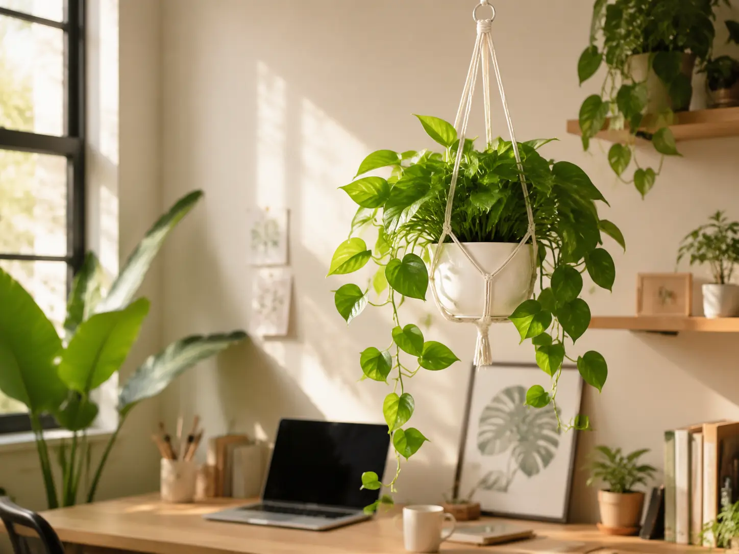 Macrame Hanging Planter Botanical Workspace