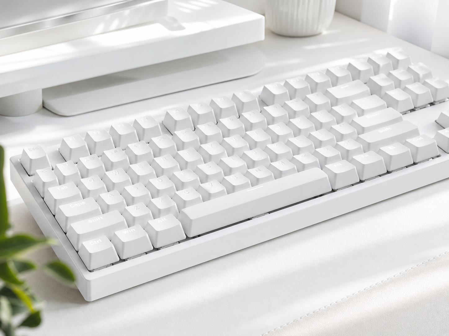 White Wireless Mechanical Keyboard Cozy Setup