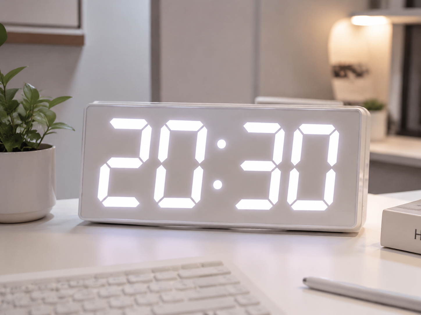 Minimalist 3D LED Digital Clock Desk Setup