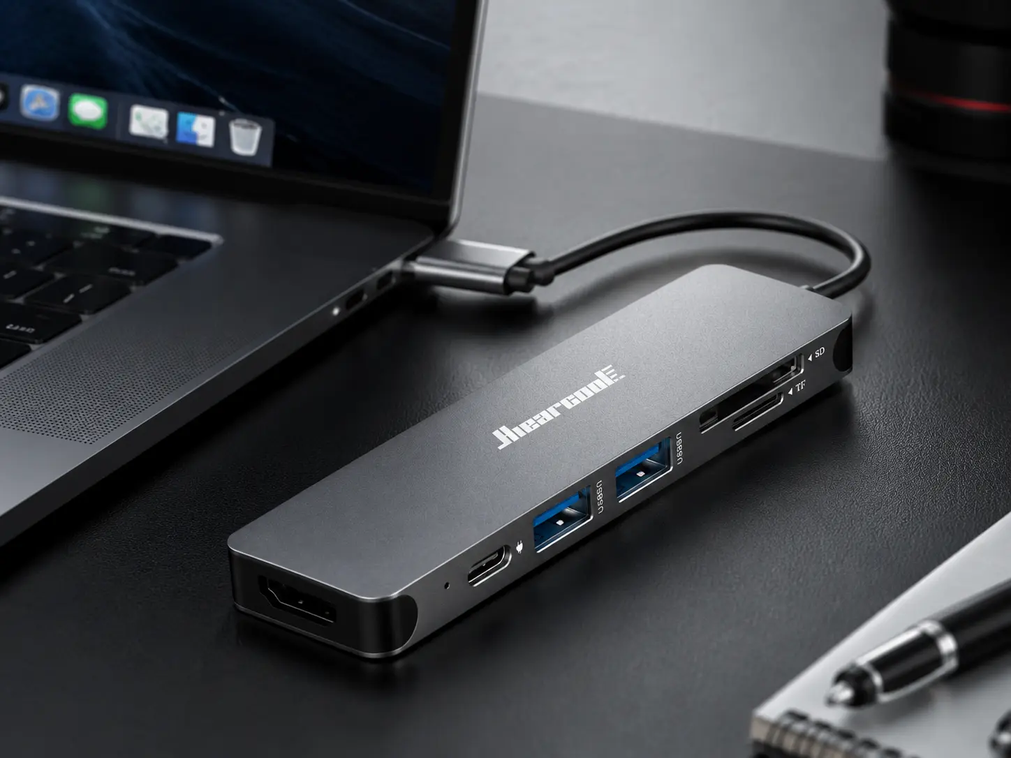 Space Gray USB-C Hub Minimalist Setup