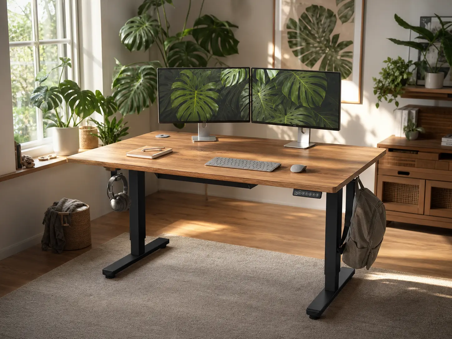 Solid Wood Standing Desk in Cozy Home Office