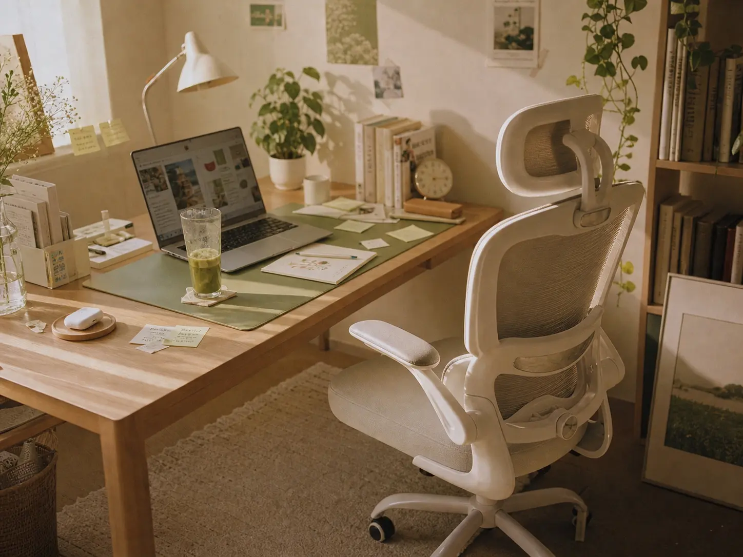 Cream White Ergonomic Desk Chair Cozy Aesthetic