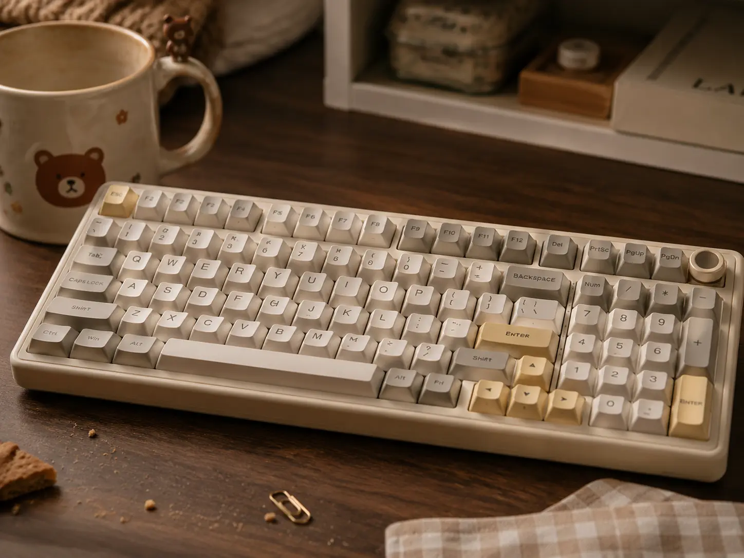 Cream Mechanical Keyboard Aesthetic Desk