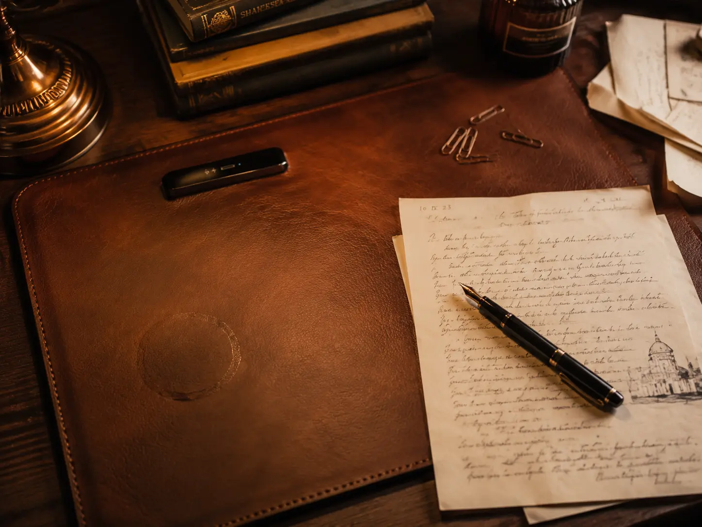 Vintage Leather Desk Pad Dark Academia Setup