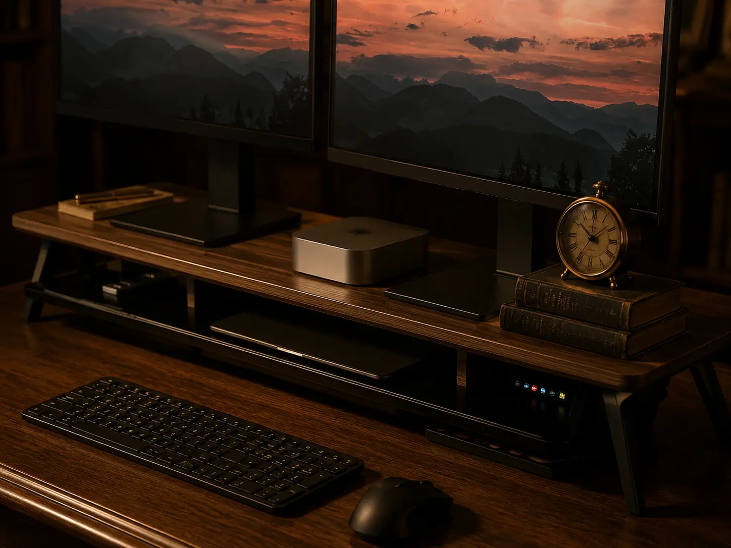 Solid Wood Monitor Stand Vintage Desk
