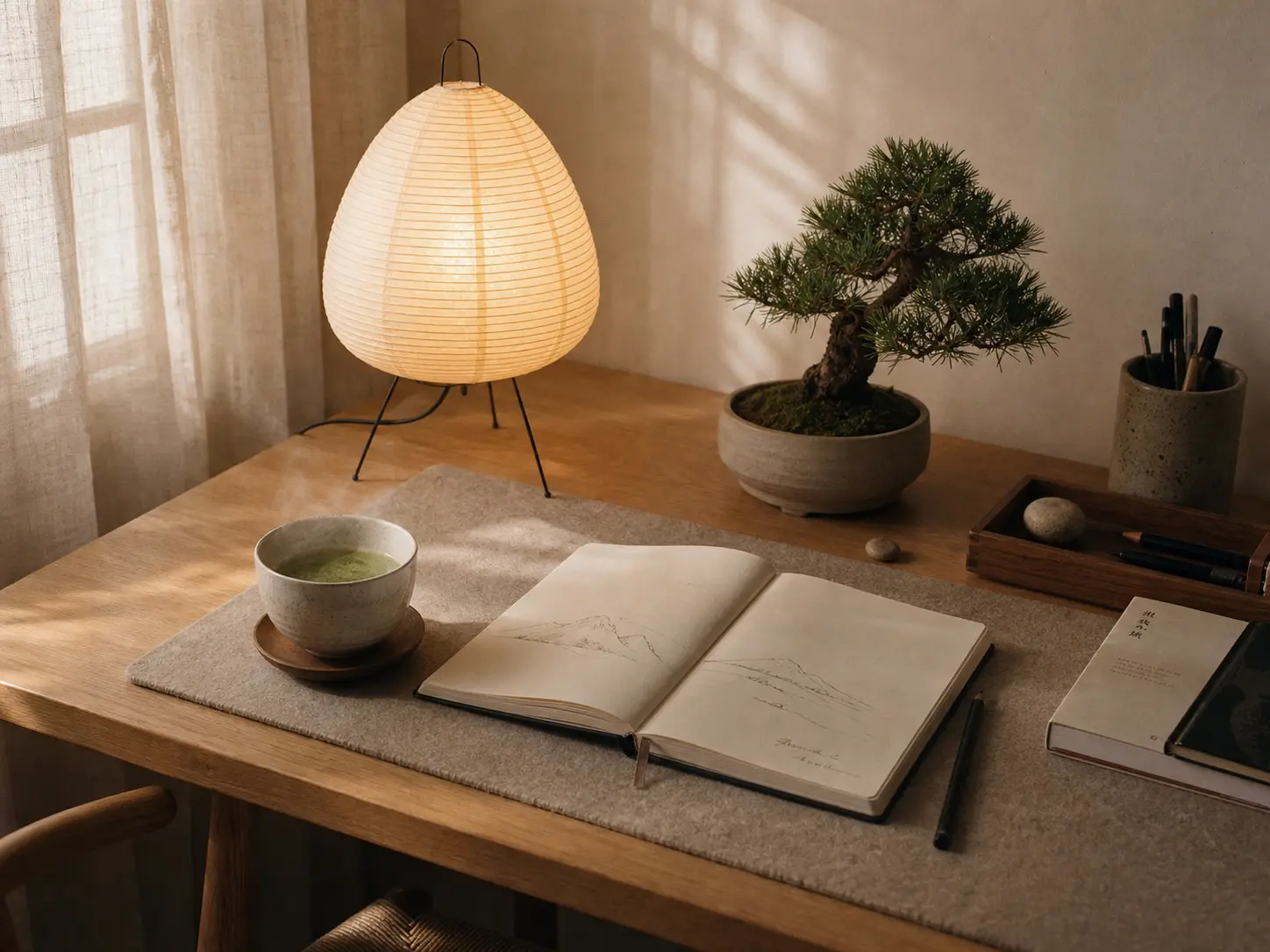 Japandi Washi Paper Desk Lamp Zen Setup