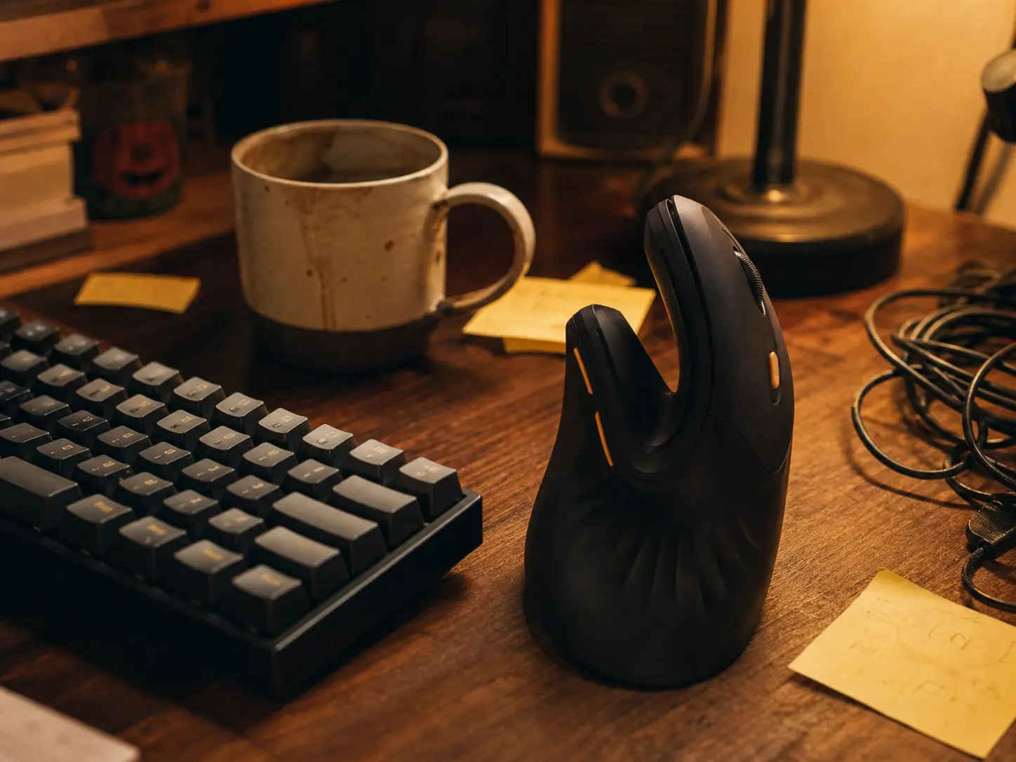 Contoured lightweight ergonomic mouse on a smooth mousepad in a studio