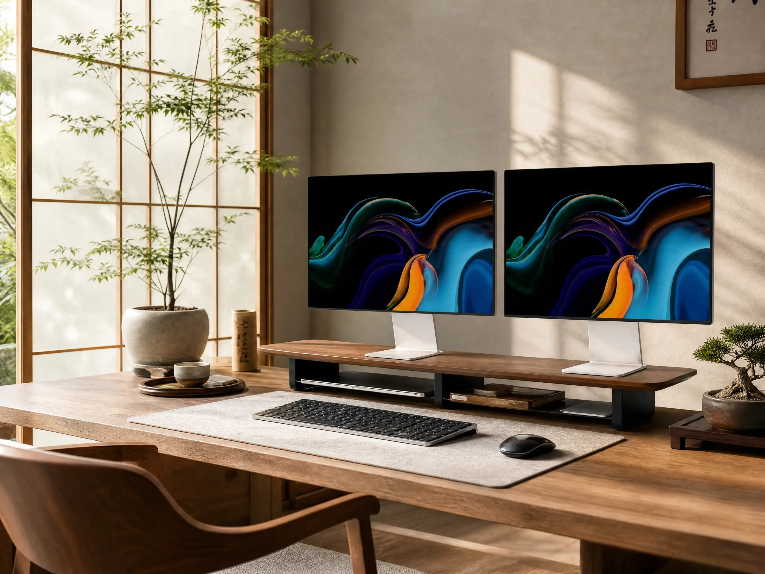 Solid Wood Monitor Stand Zen Setup