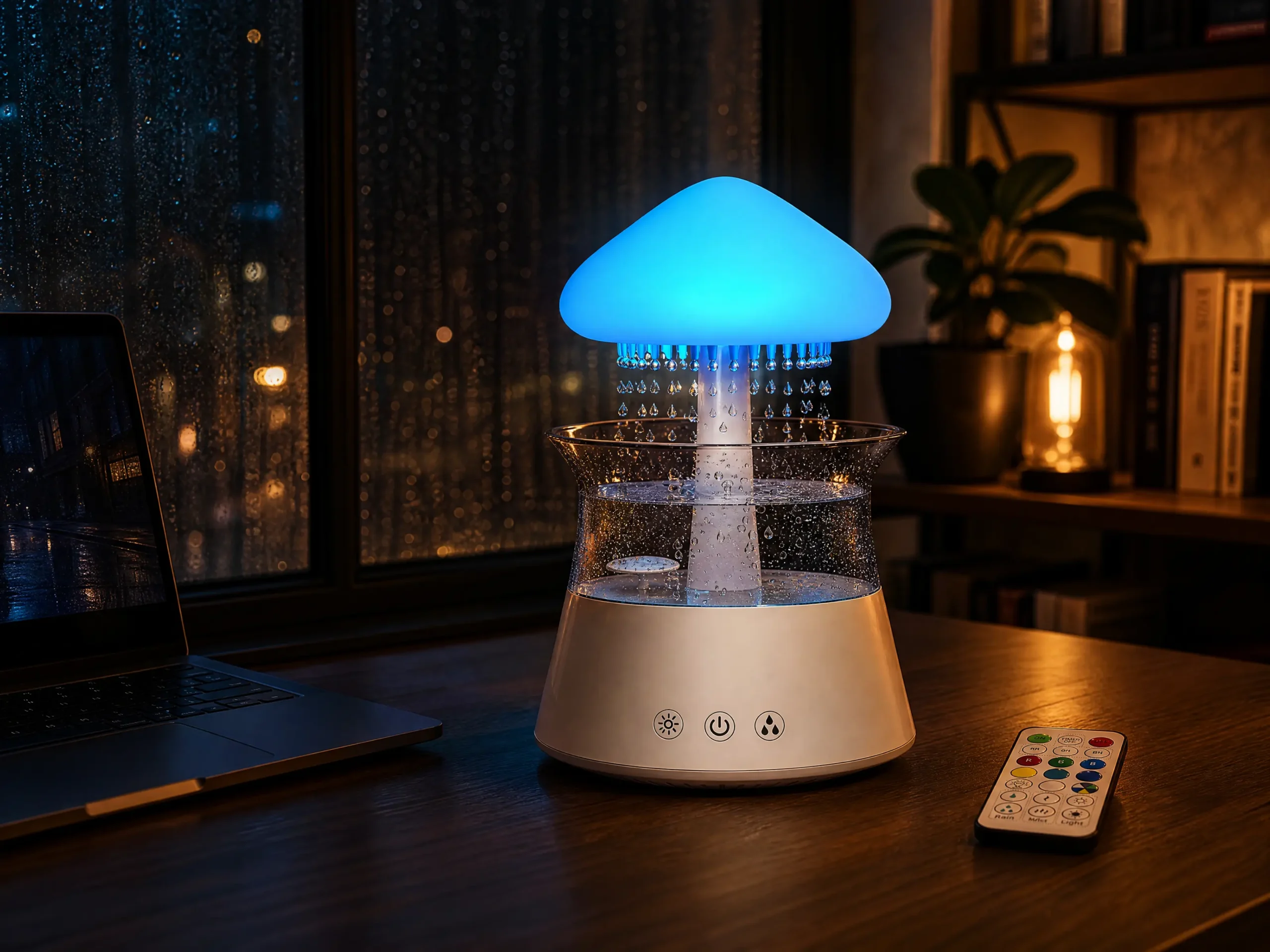 Rain Cloud Humidifier with Water Drip on a Cozy Desk