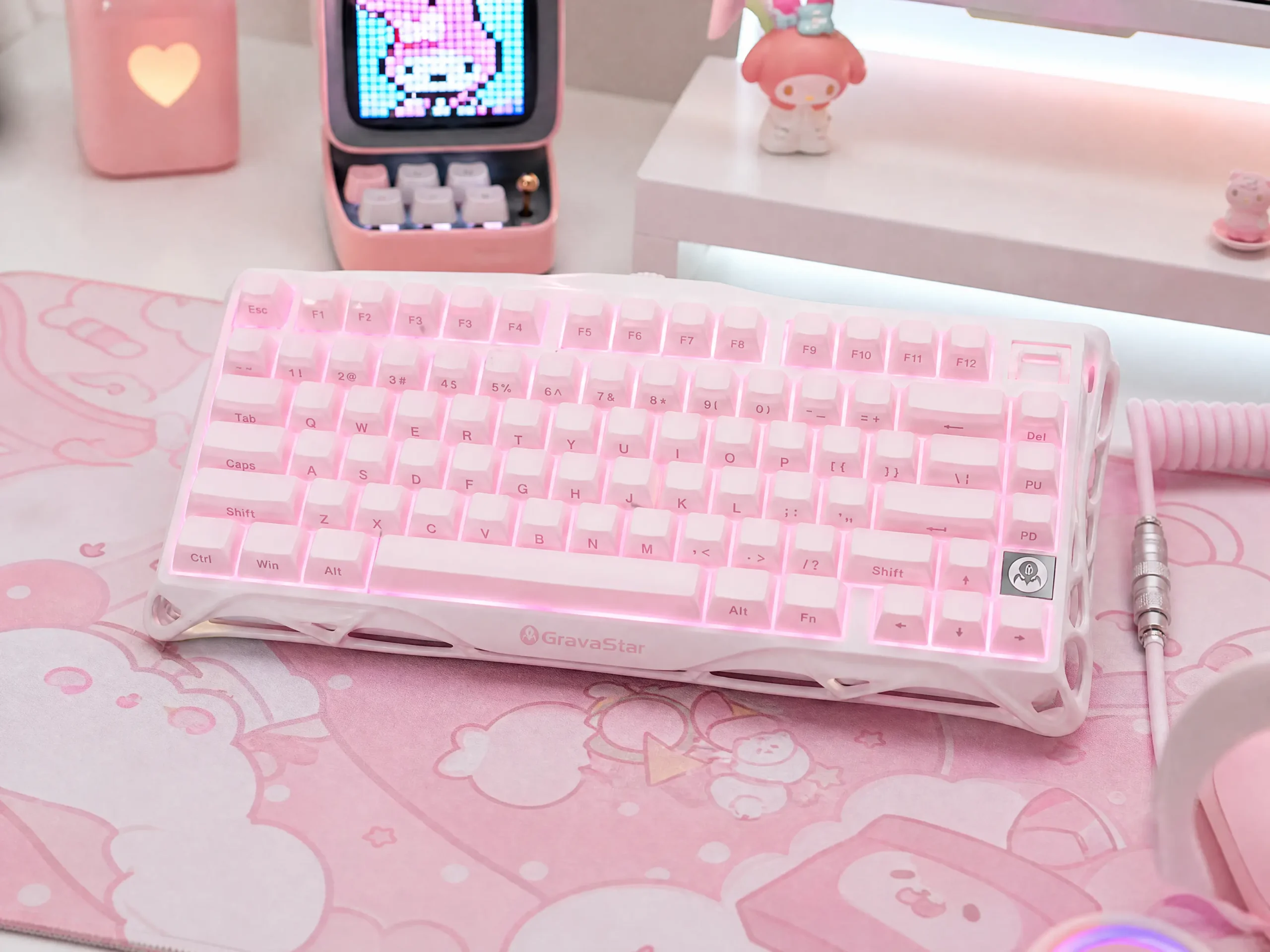 Kawaii Pink Mechanical Keyboard with RGB Lighting