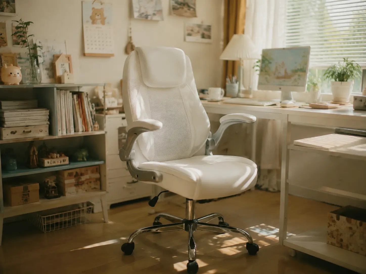 Minimalist white ergonomic office chair with breathable mesh