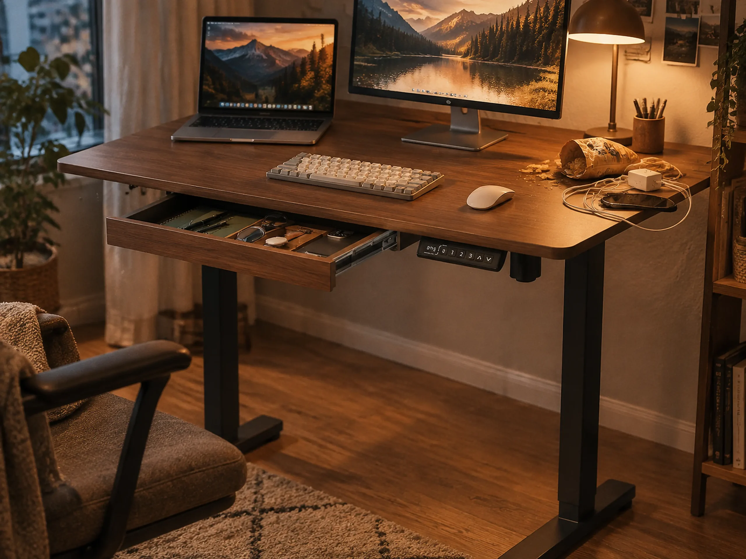 Small standing desk with storage drawers