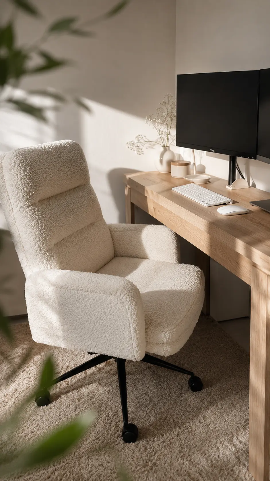 Cozy White Desk Setup Cloud-Like Workspace
