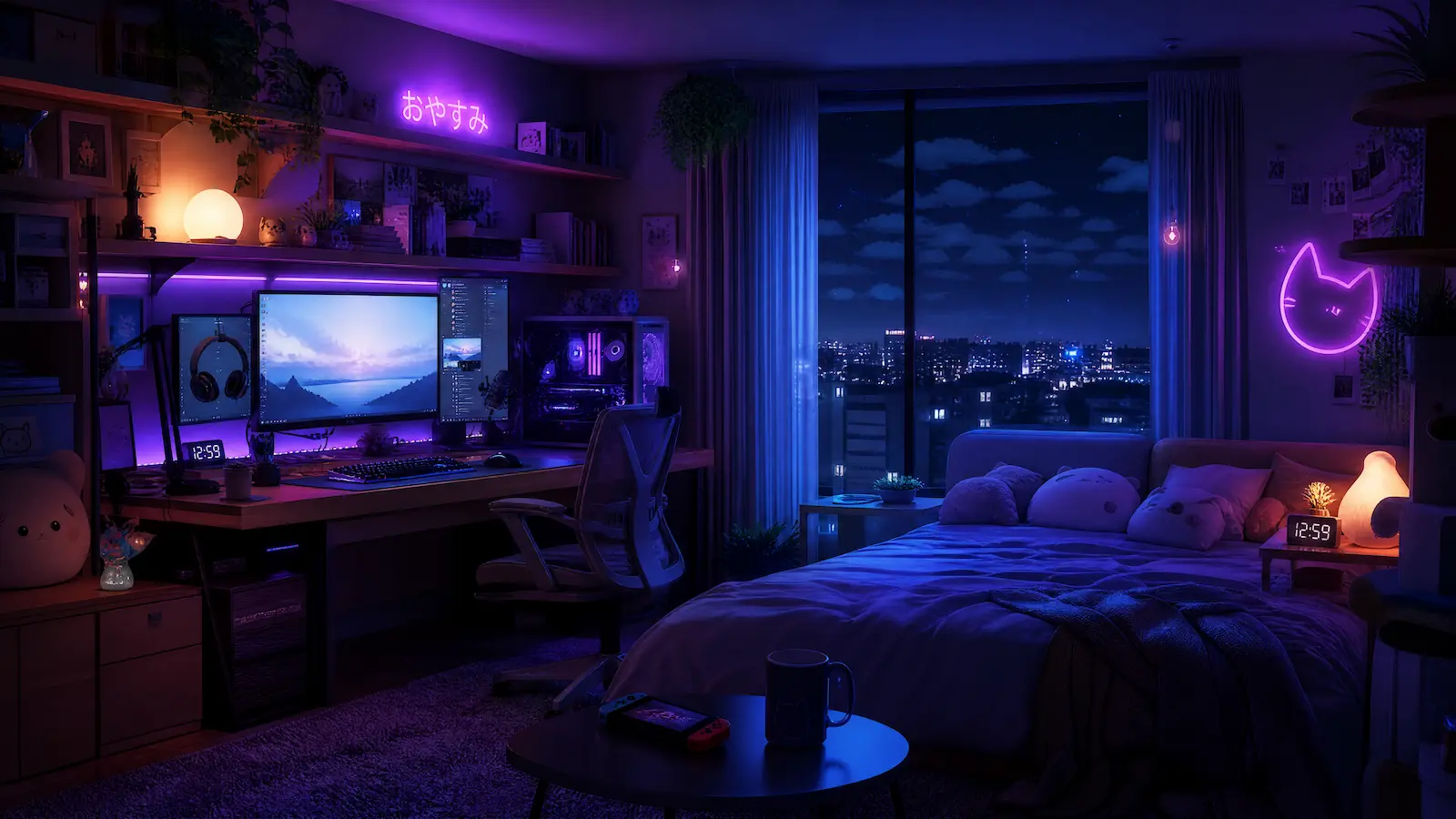 Purple Neon Aesthetic Desk Setup for the Ultimate Gamer Room Vibes