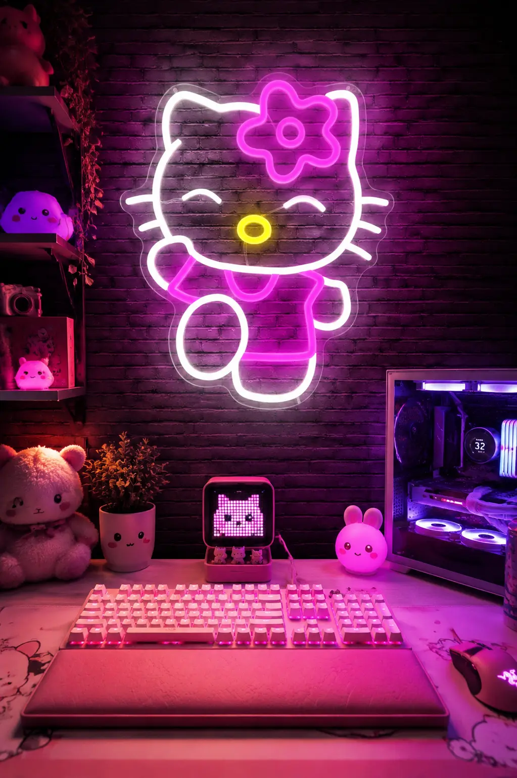 Kawaii Cat Neon Sign with Pink Details: The Cutest Glow-Up for Your Gaming Room Wall