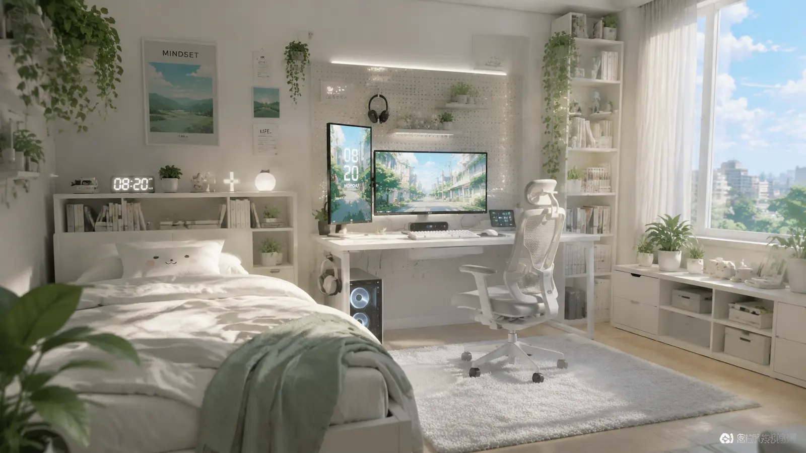 Minimalist Desk Setup Goals: Clean Anime Room Ideas with Soft Morning Light