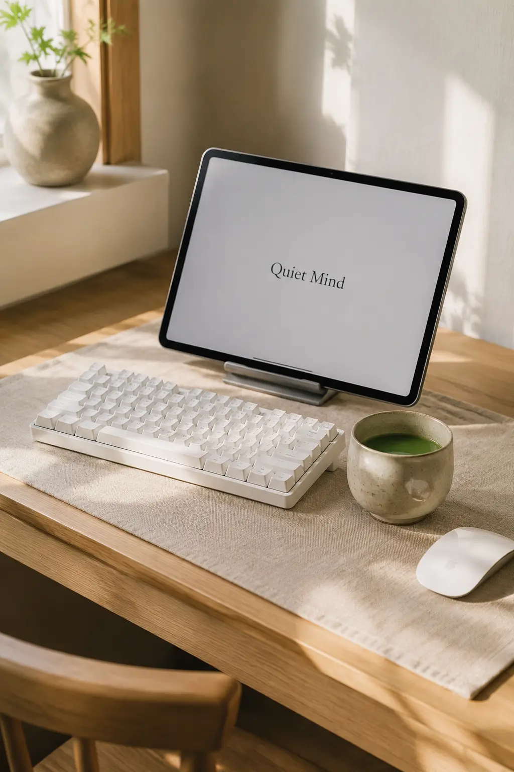 Minimalist Japandi Desk Setup Zen Workspace